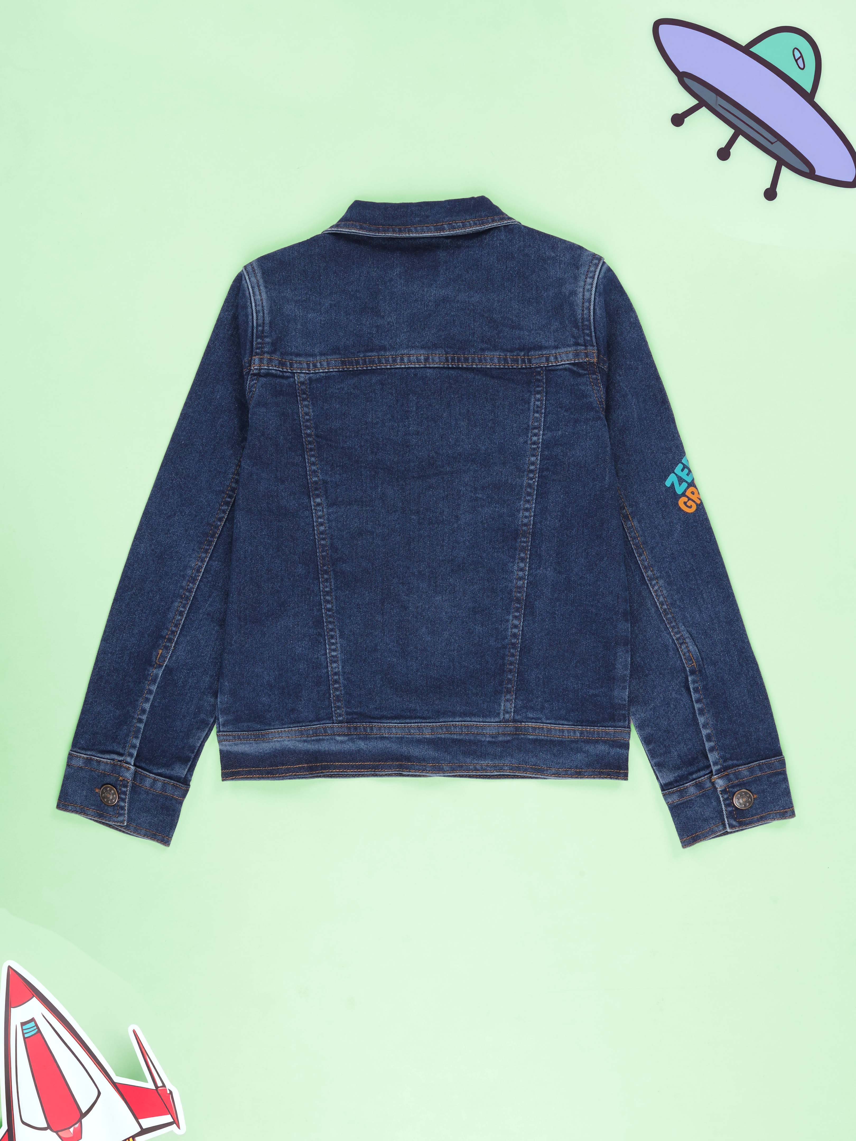 Kiddopanti Boys Denim Jacket With Space Themed Badges