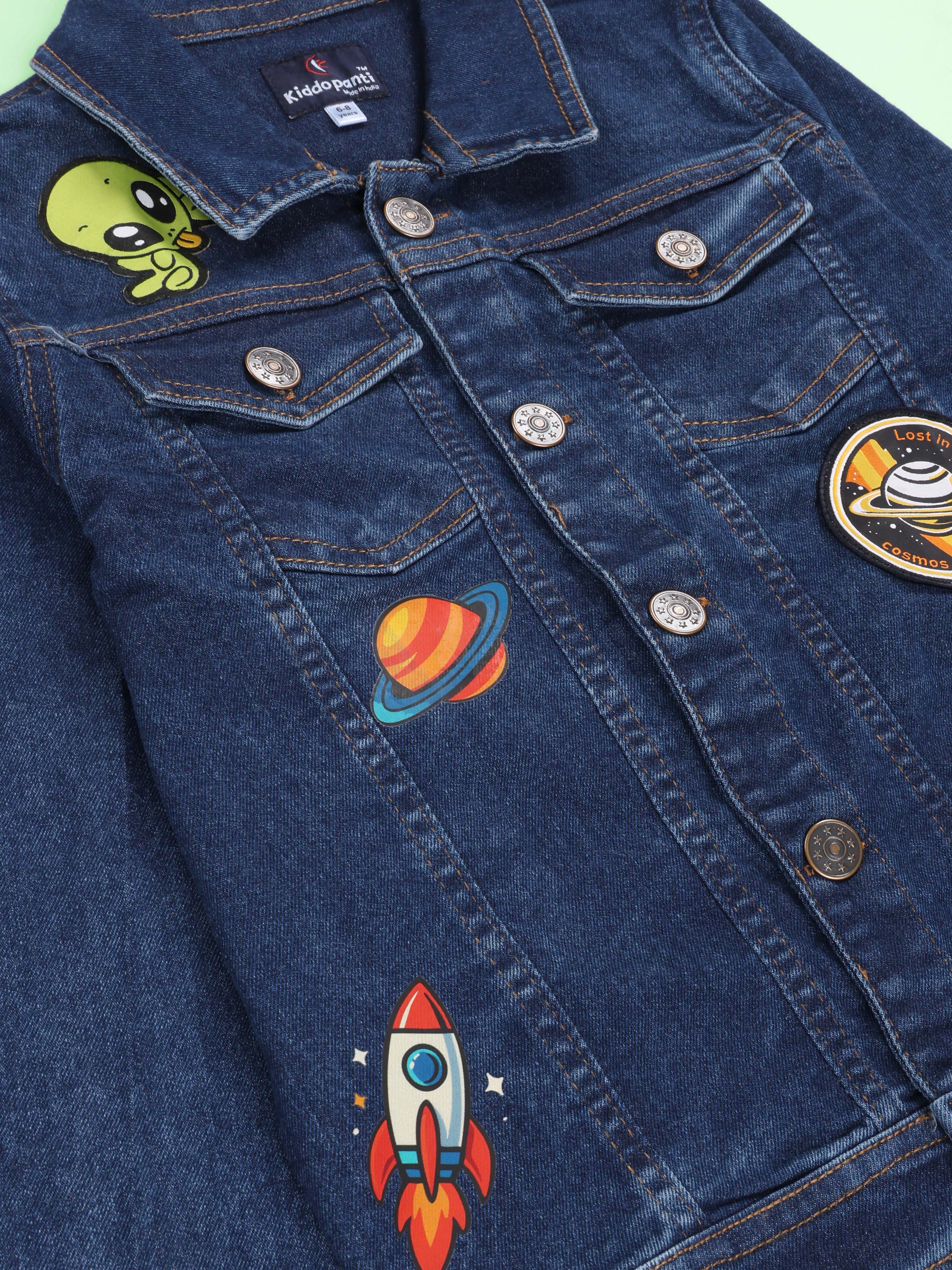 Kiddopanti Boys Denim Jacket With Space Themed Badges