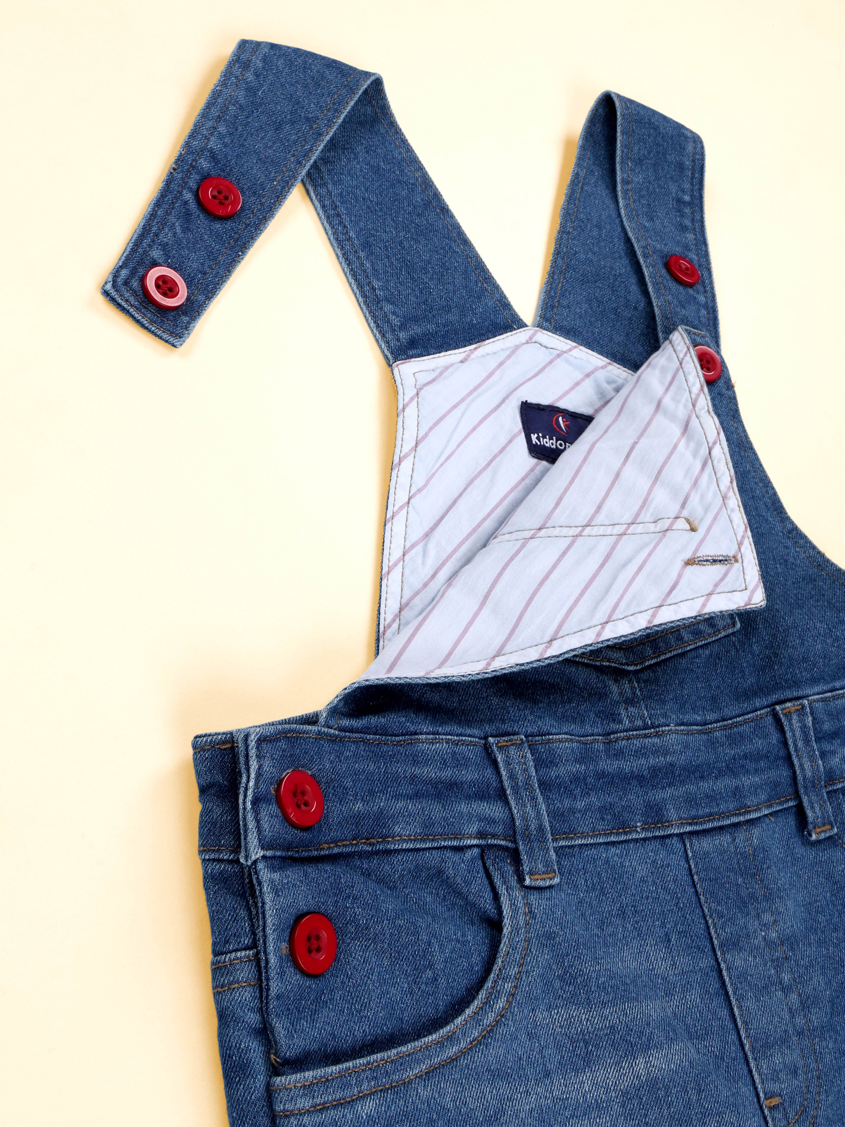 Kiddopanti Boys Denim Printed and Badges Dungaree Pant