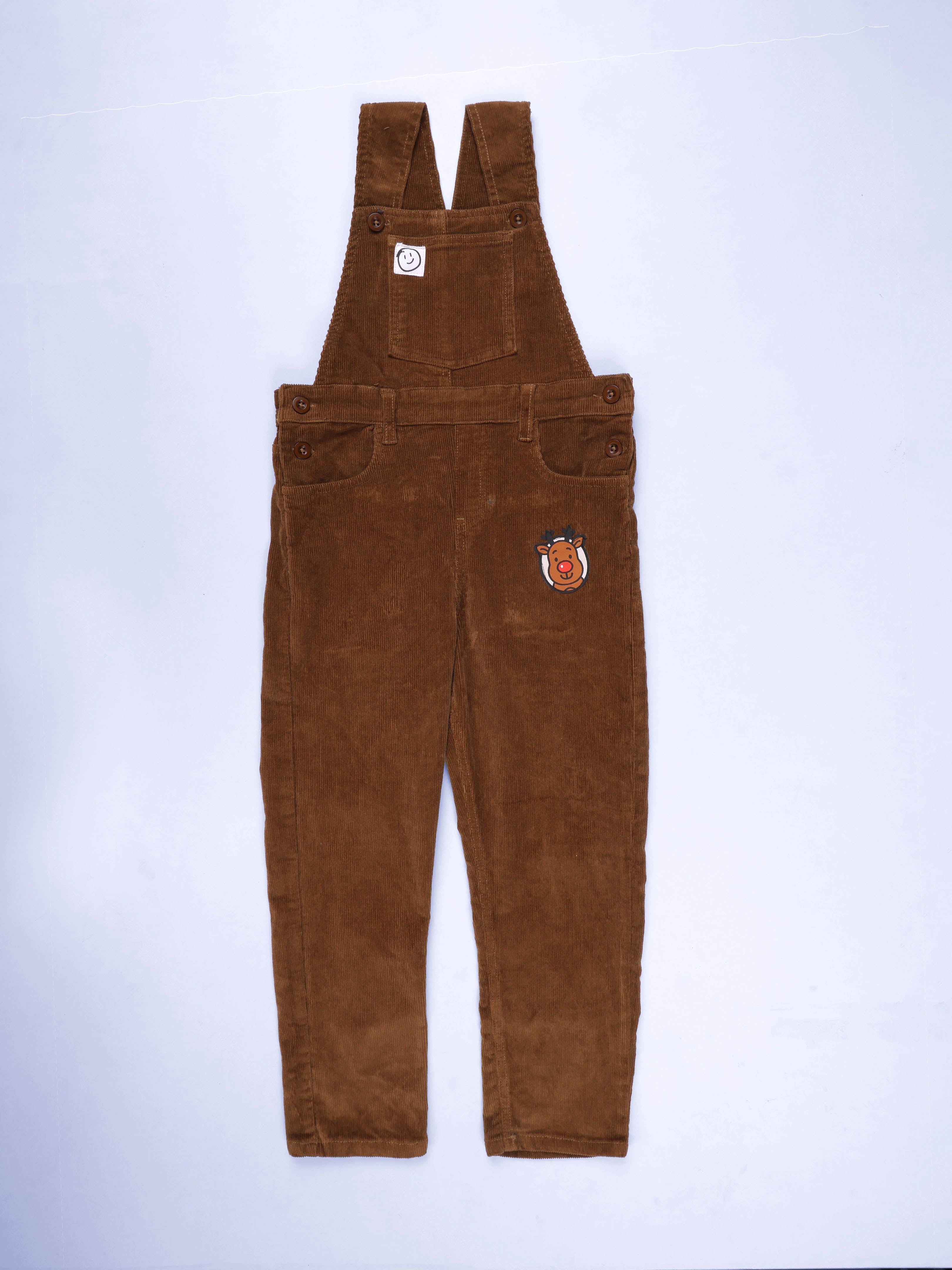 Kiddopanti Cotton Woven Sleeveless Solid Corduroy Dungarees Pant With Badge