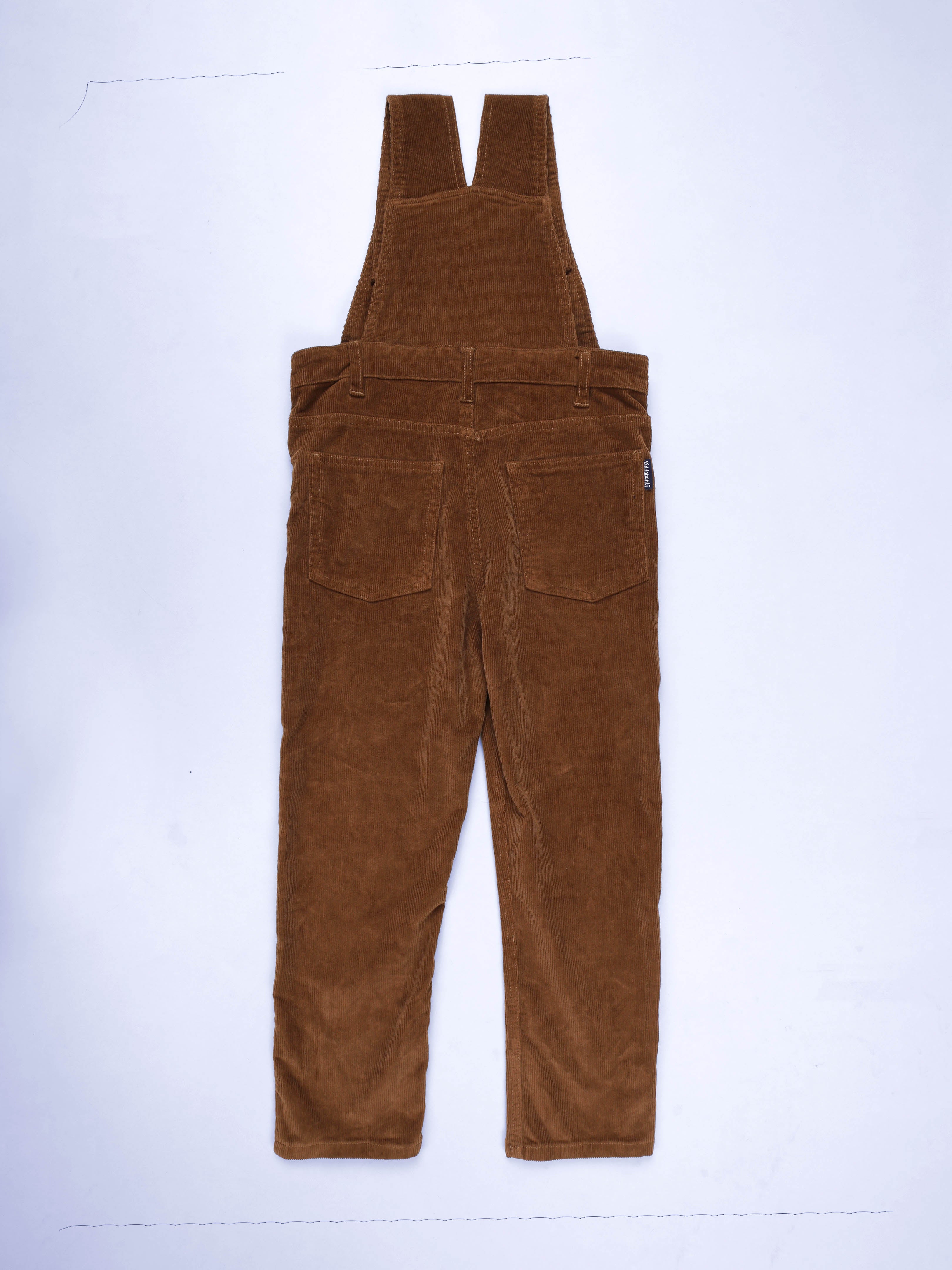 Kiddopanti Cotton Woven Sleeveless Solid Corduroy Dungarees Pant With Badge