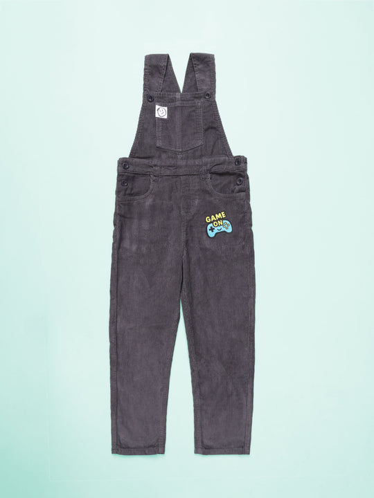 Kiddopanti Cotton Woven Sleeveless Solid Corduroy Dungarees Pant With Badge