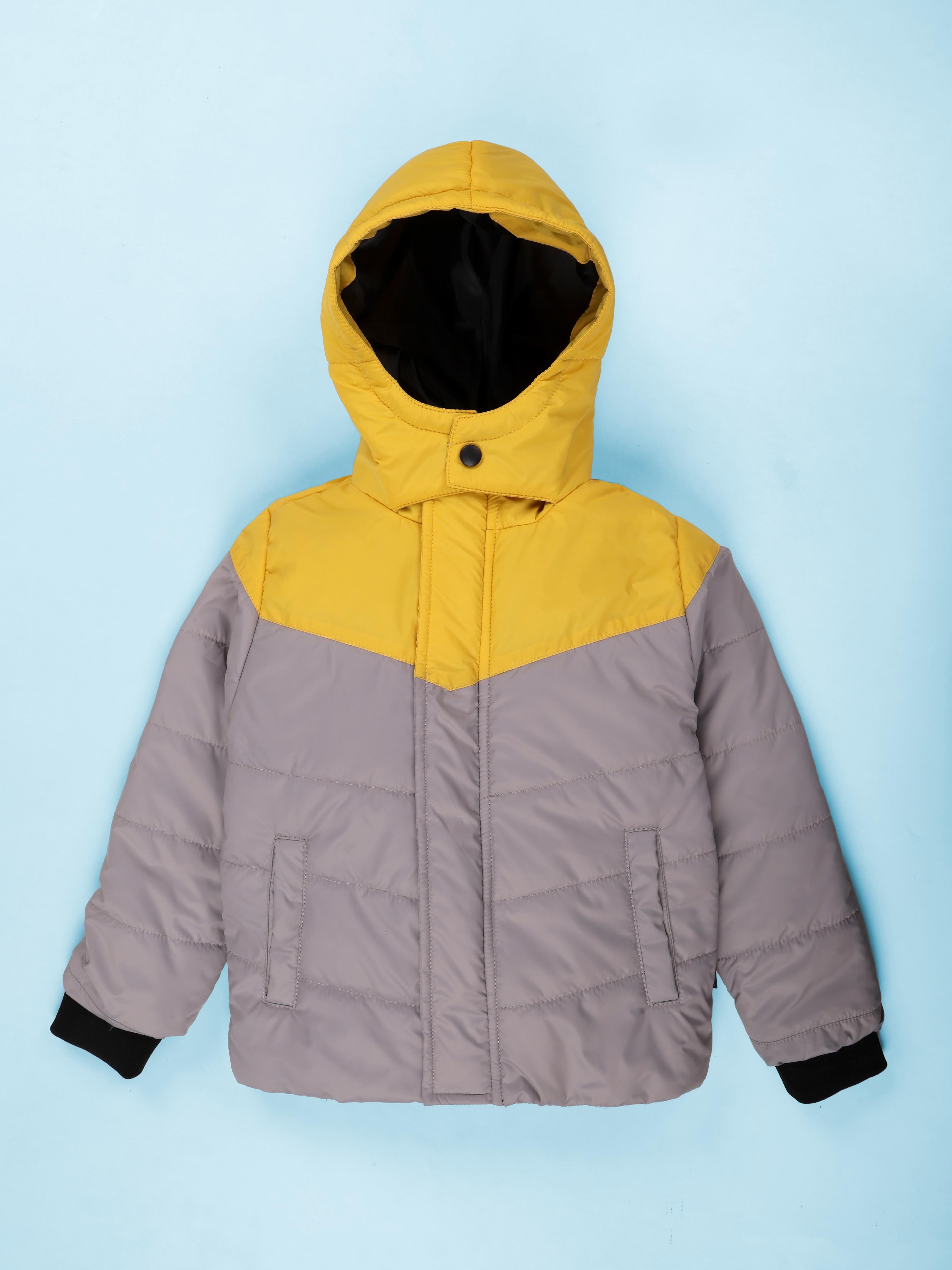 Kiddopanti Boys Cut & Sew Colorblock Warm Front Open Hooded Puffer Jacket