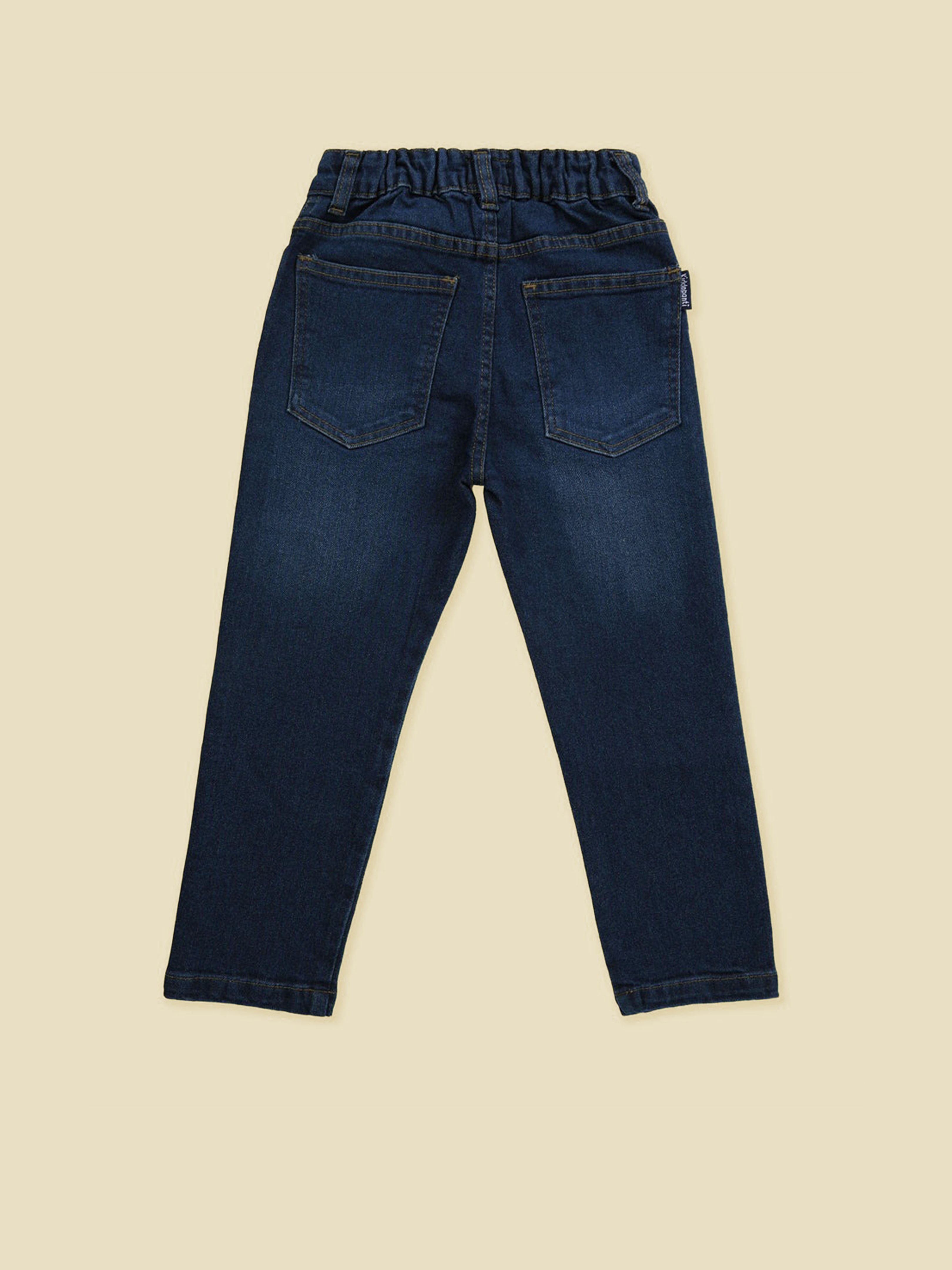 Kiddopanti Denim Woven Smiley Badge Regular Fit Denim Pant