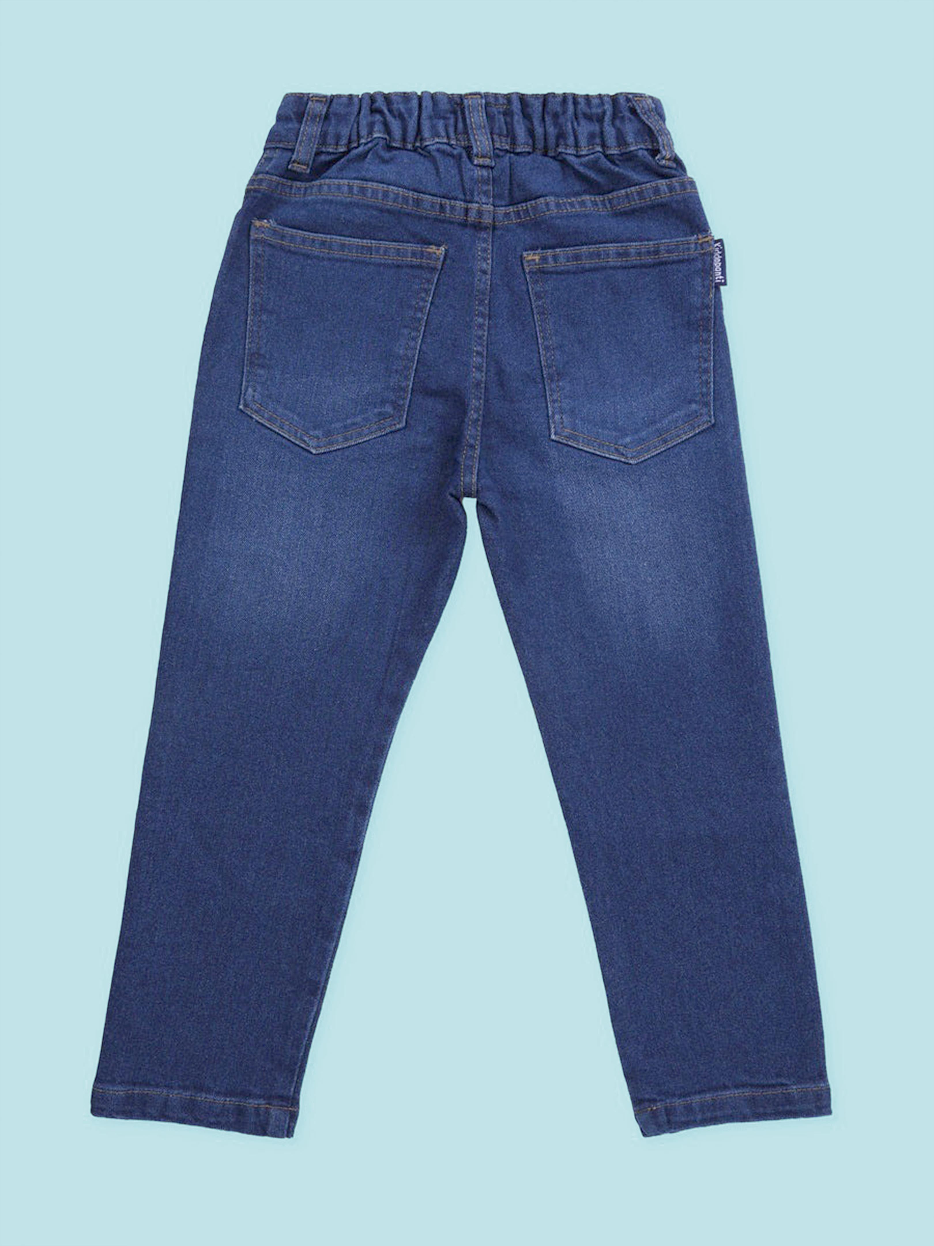 Kiddopanti Denim Woven Multi Badge Regular Fit Denim Pant