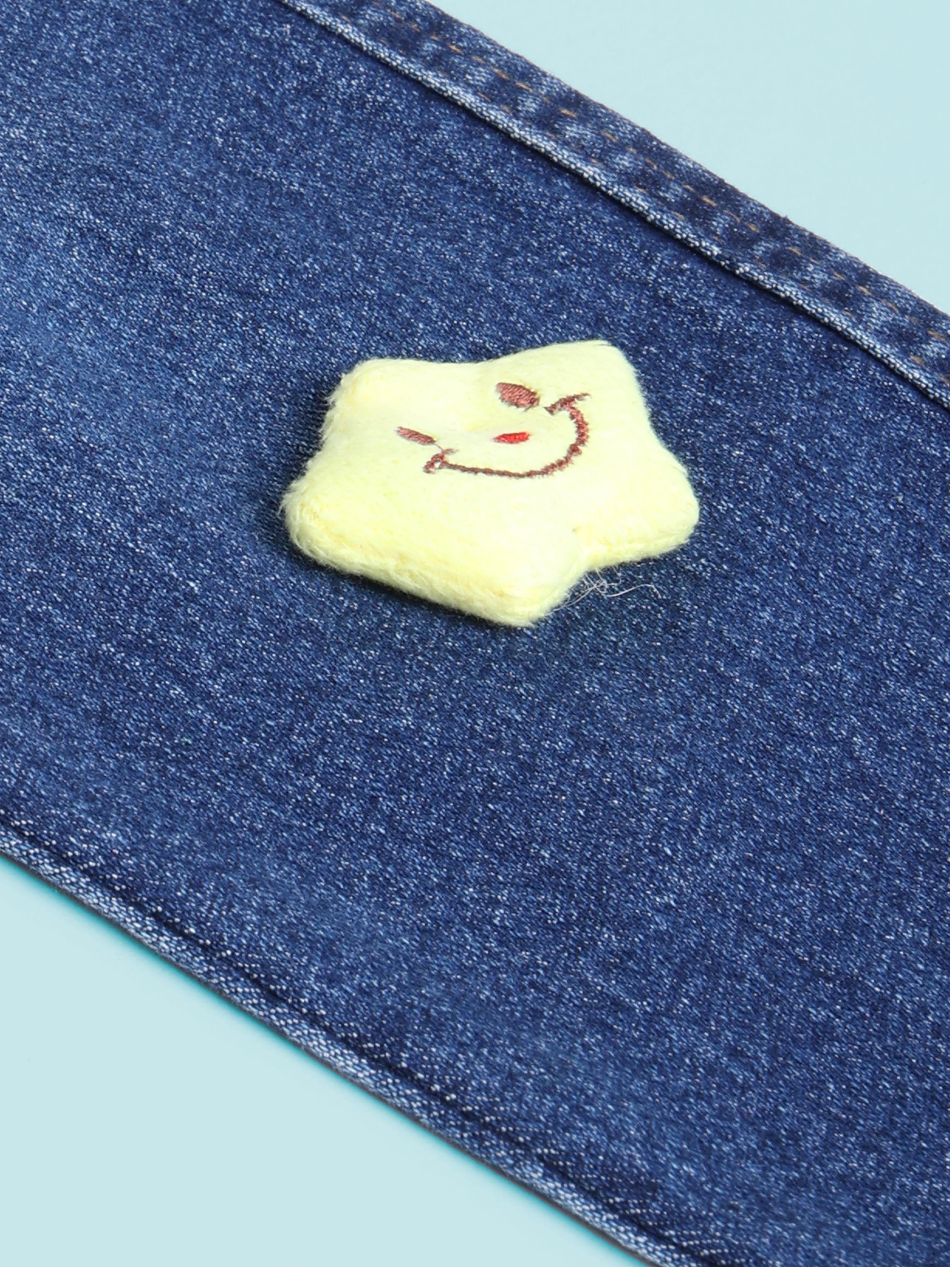 Kiddopanti Denim Woven Multi Badge Regular Fit Denim Pant