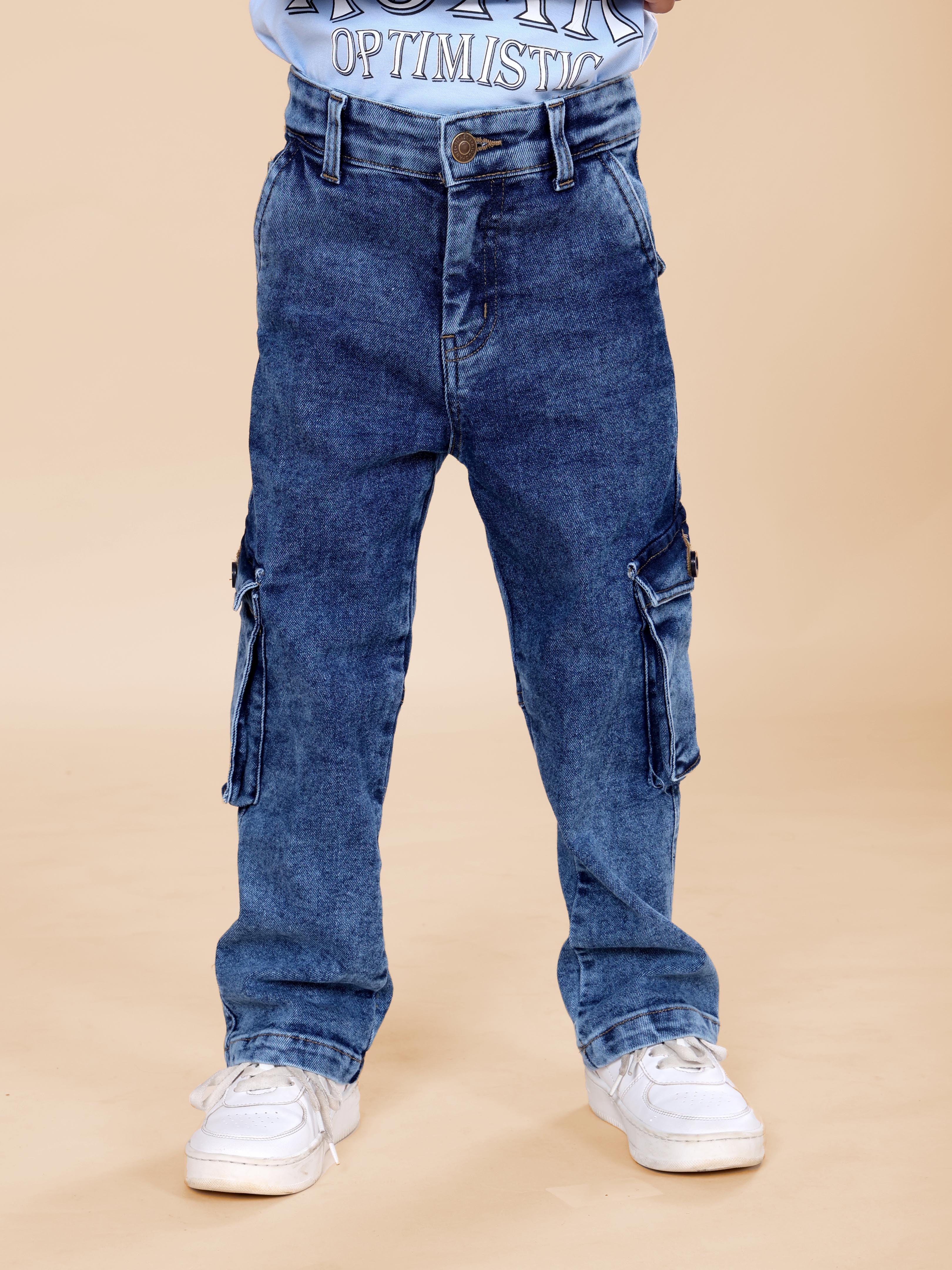 Kiddopanti Boys Denim Straight Fit Cargo Pant