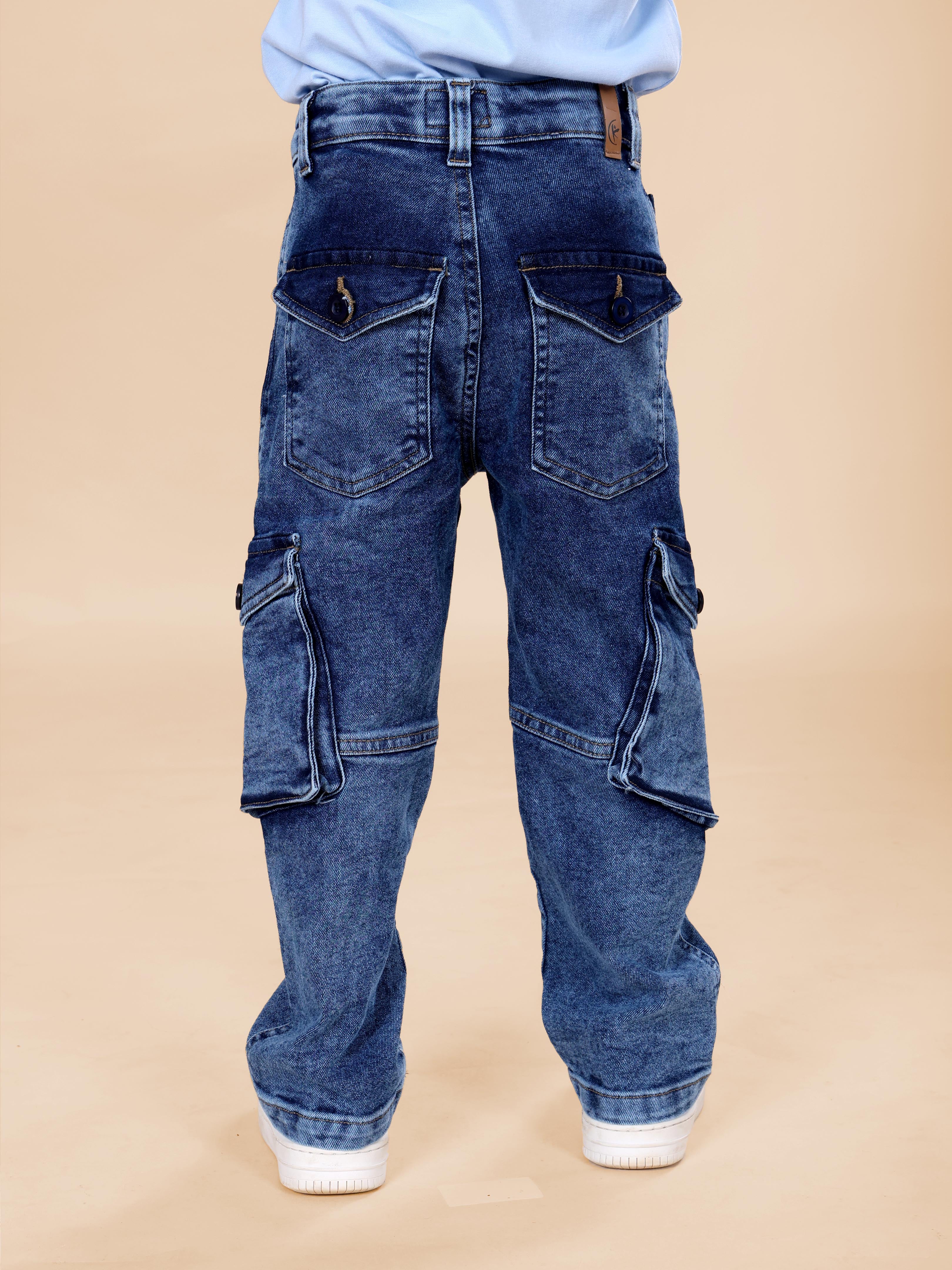 Kiddopanti Boys Denim Straight Fit Cargo Pant