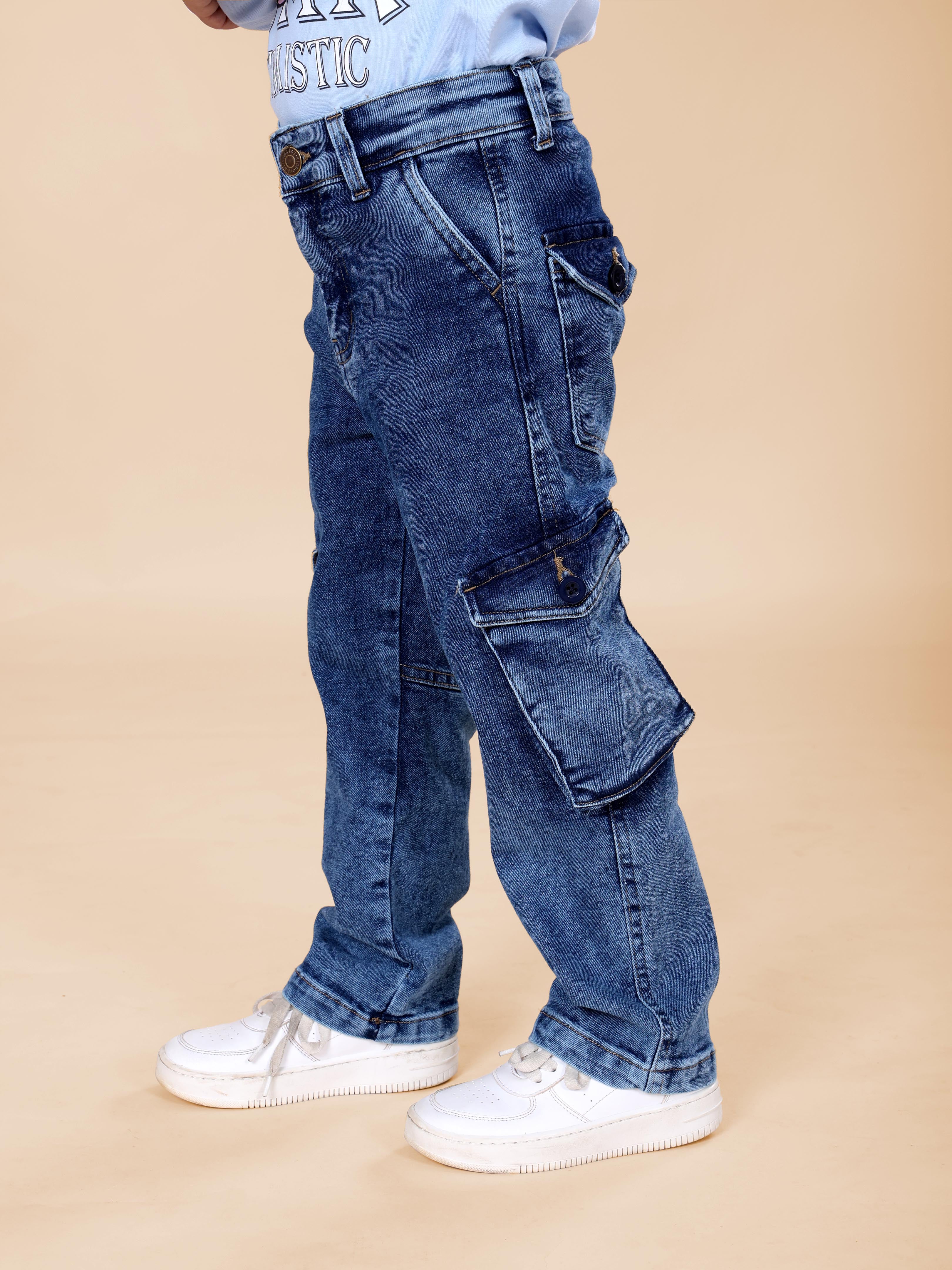 Kiddopanti Boys Denim Straight Fit Cargo Pant