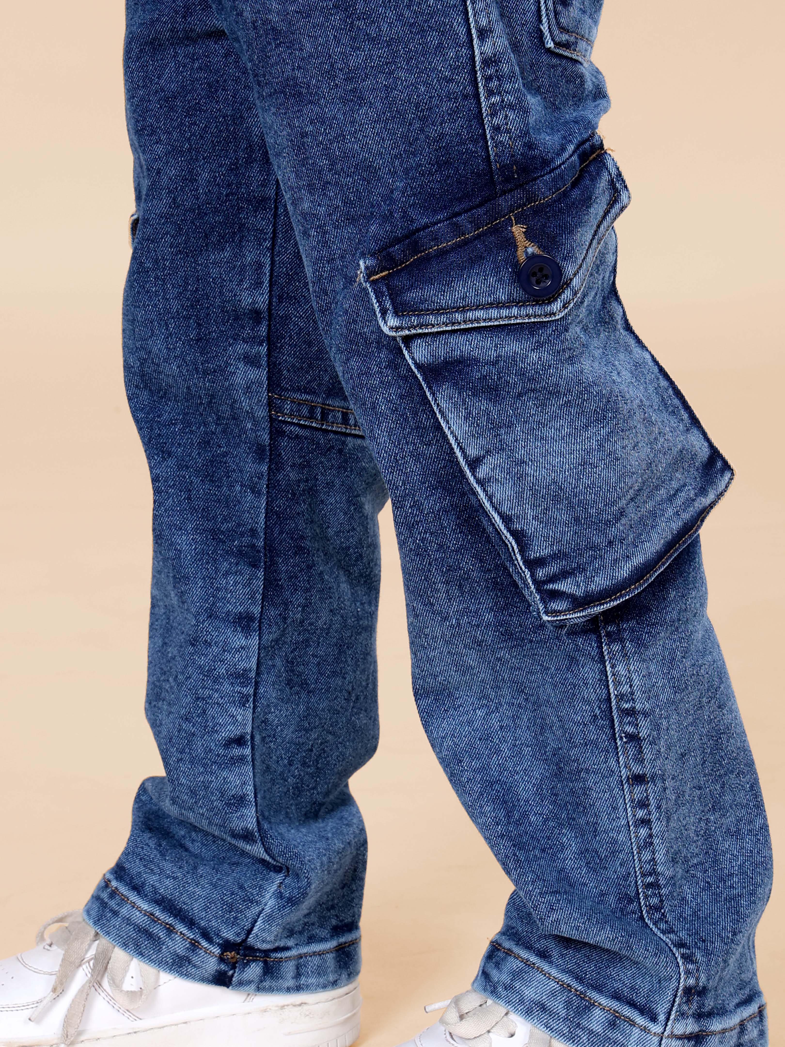 Kiddopanti Boys Denim Straight Fit Cargo Pant