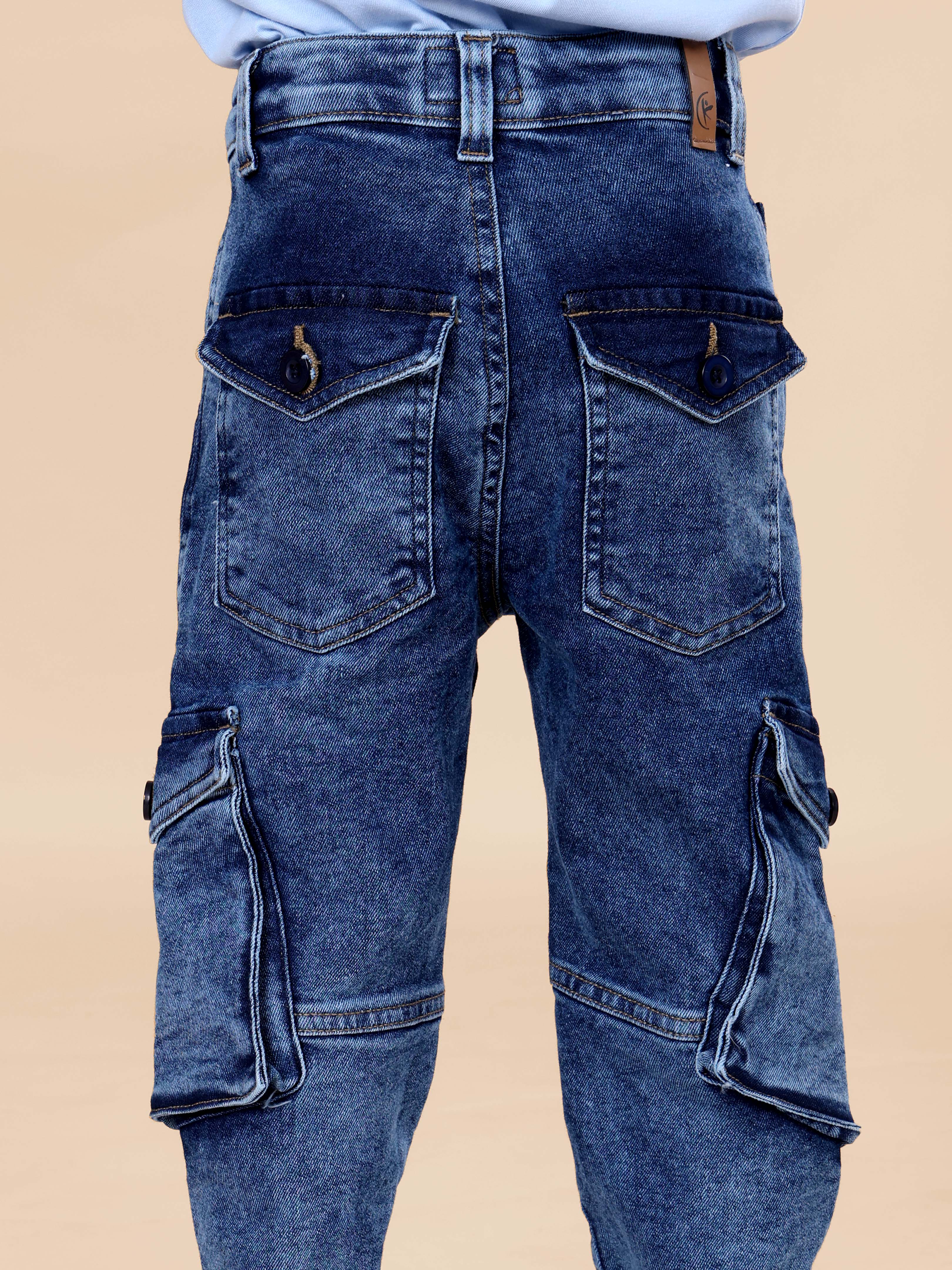 Kiddopanti Boys Denim Straight Fit Cargo Pant