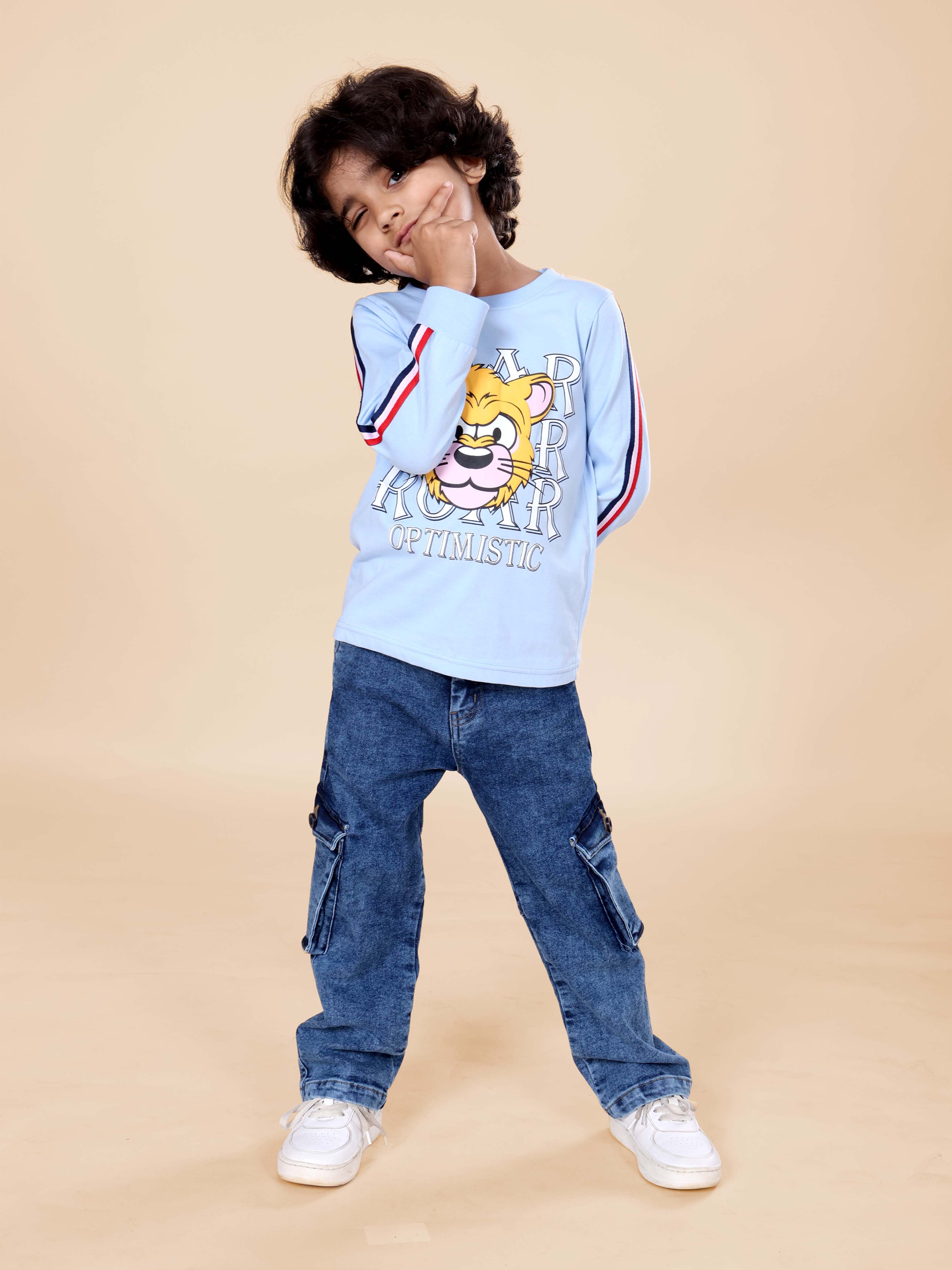 Kiddopanti Boys Denim Straight Fit Cargo Pant