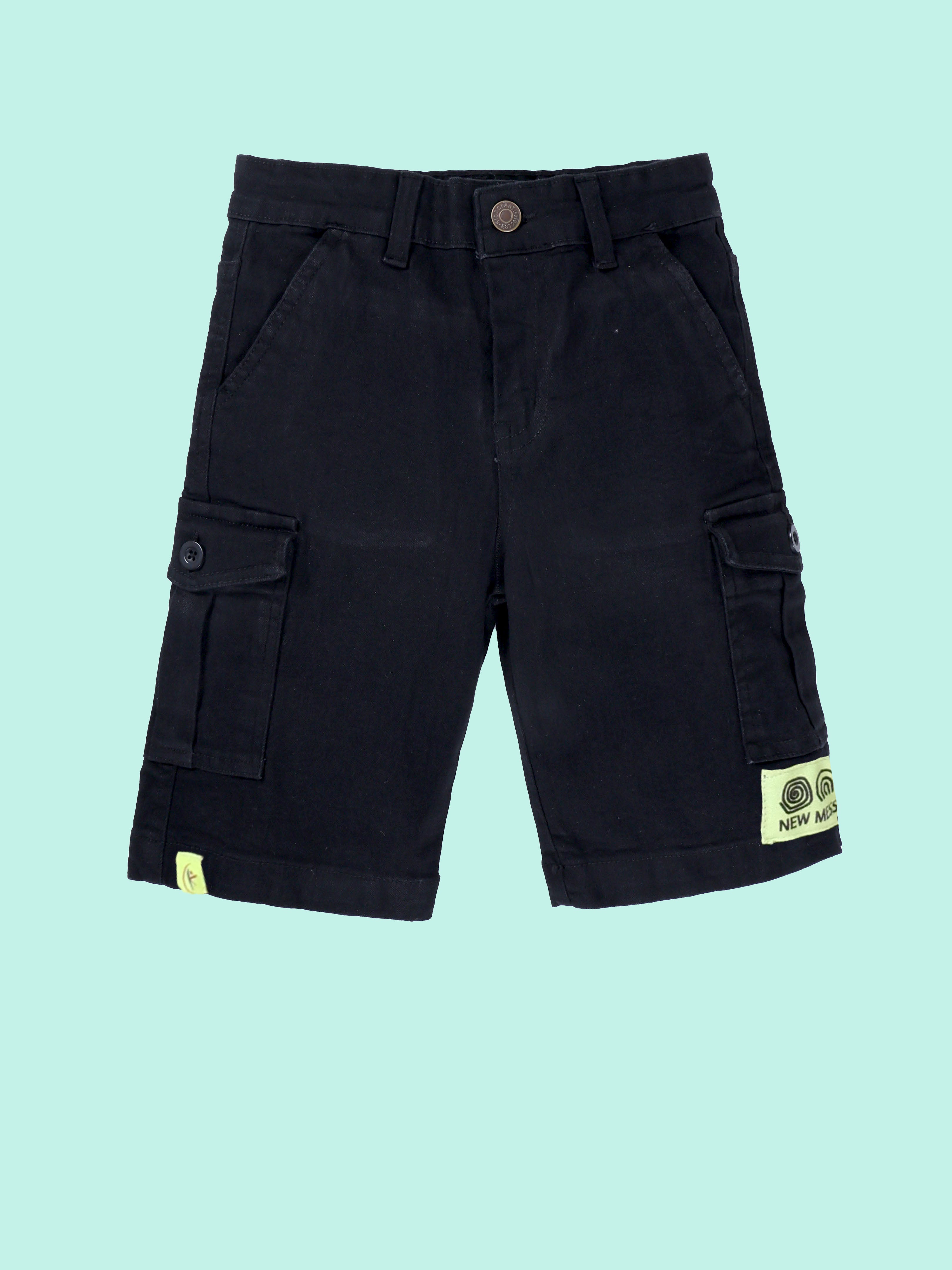 Boys Knee Length Denim Cargo Solid Shorts