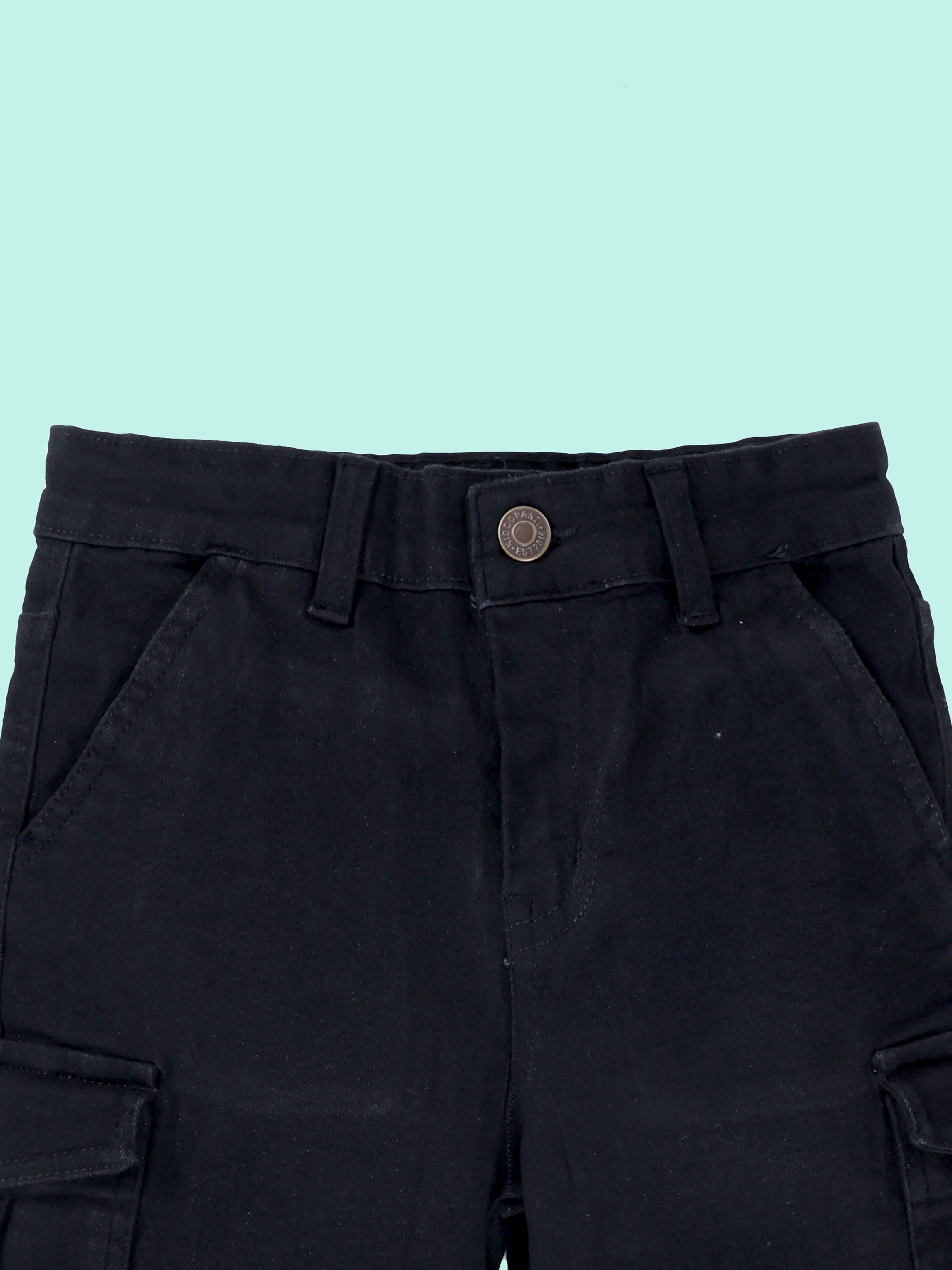 Boys Knee Length Denim Cargo Solid Shorts