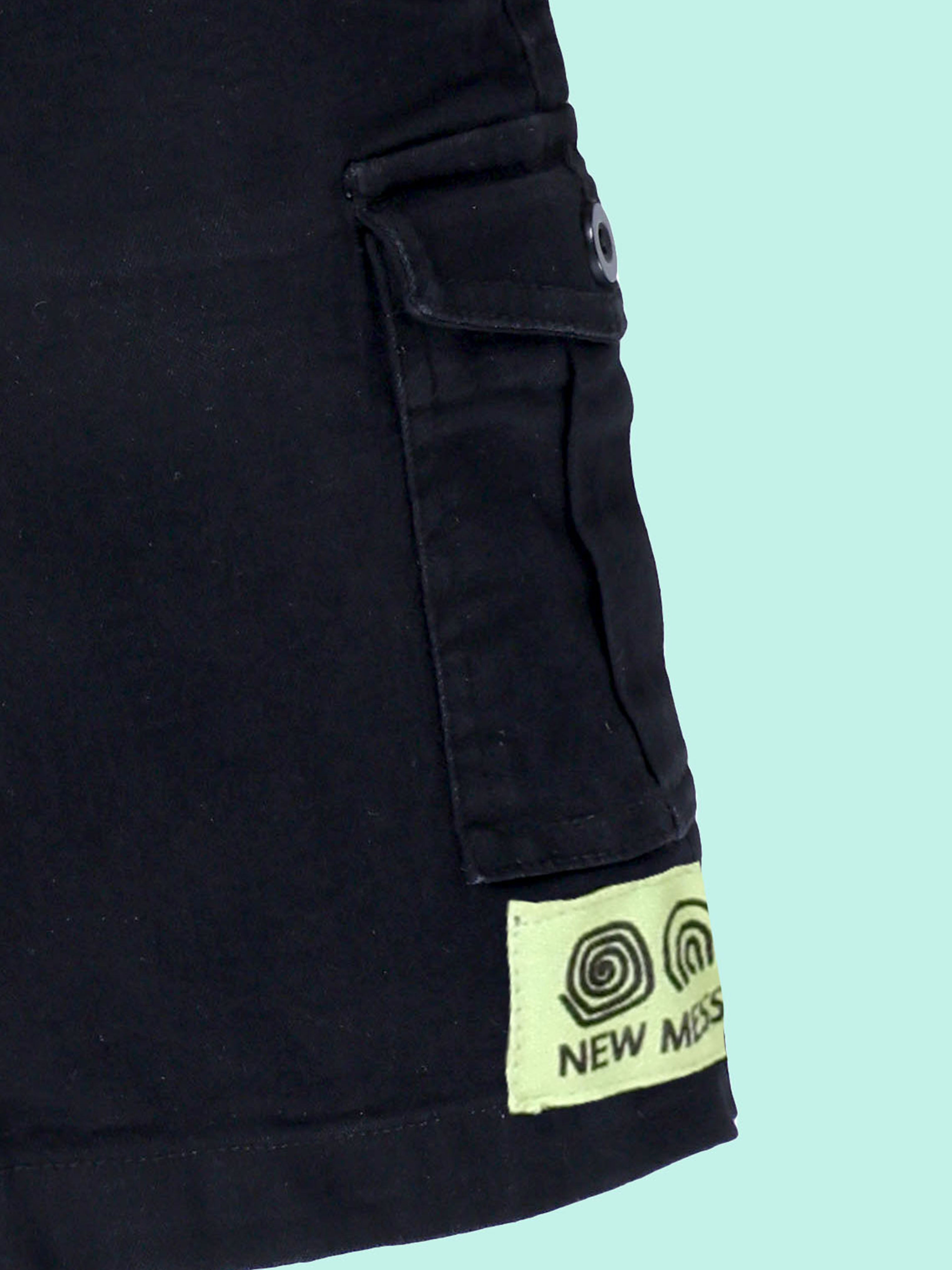 Boys Knee Length Denim Cargo Solid Shorts