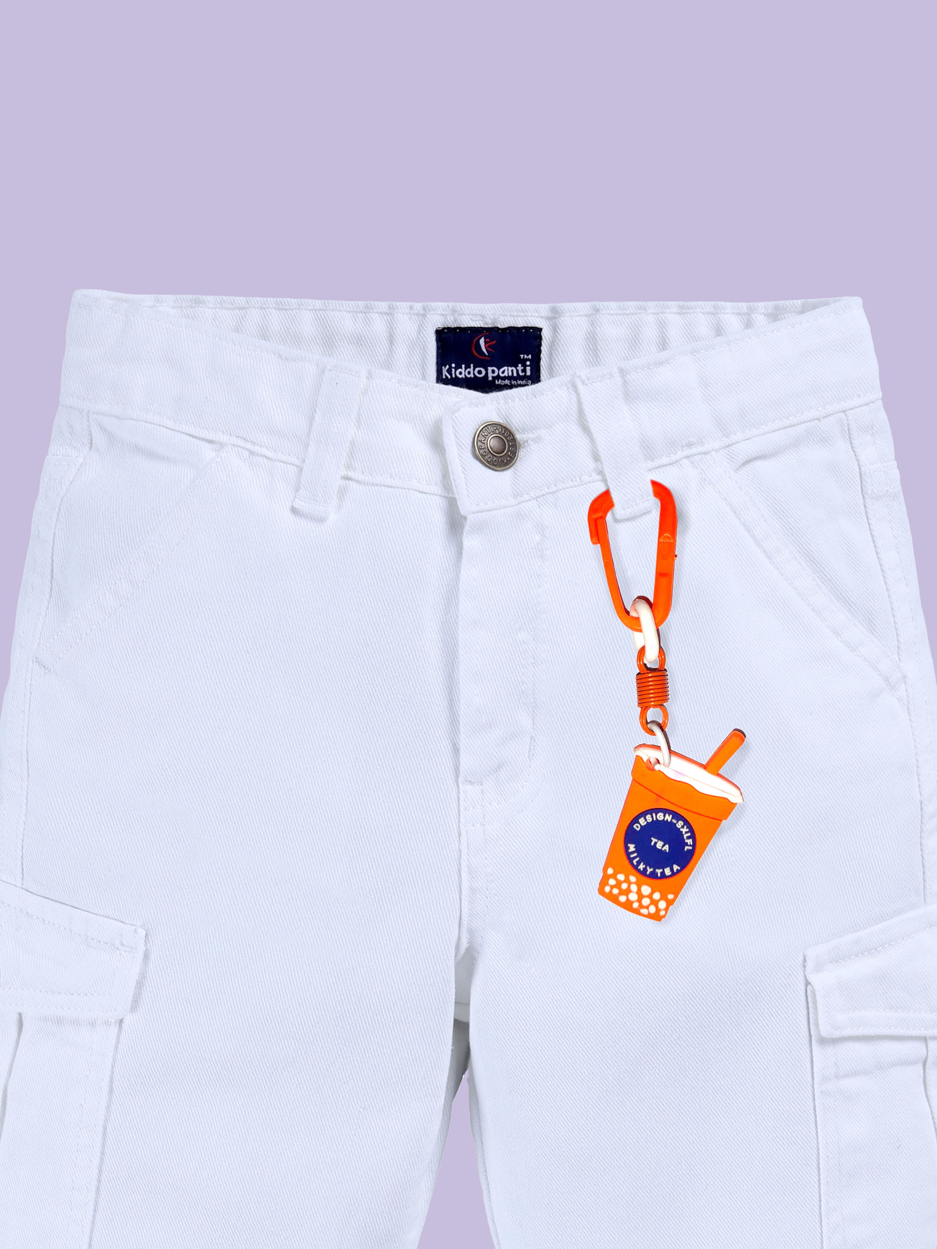 Boys Knee Length Denim Cargo Solid Shorts