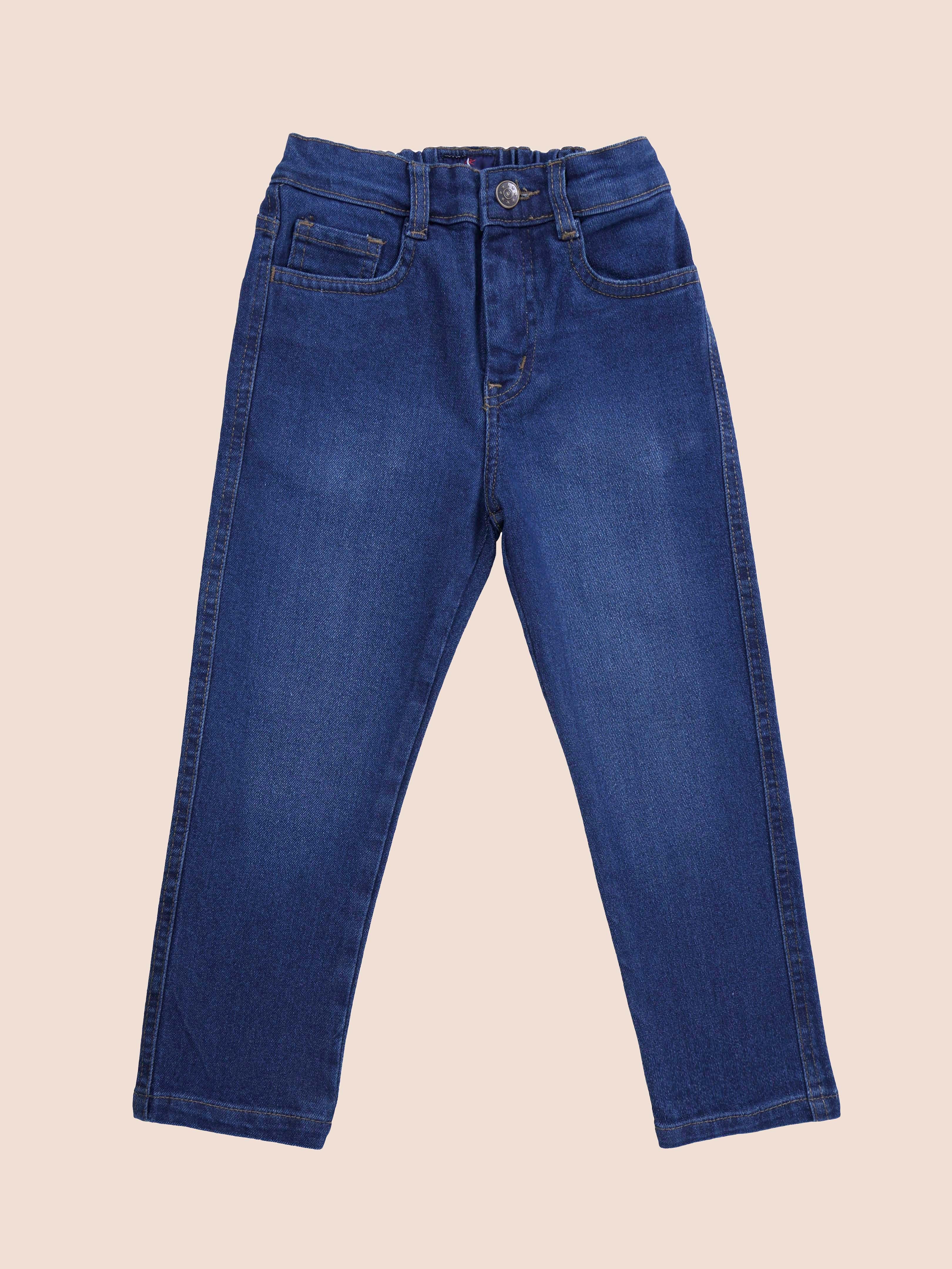 Boys Rayon Printed Short Kurta With Denim Woven Regular Fit Jeans Set