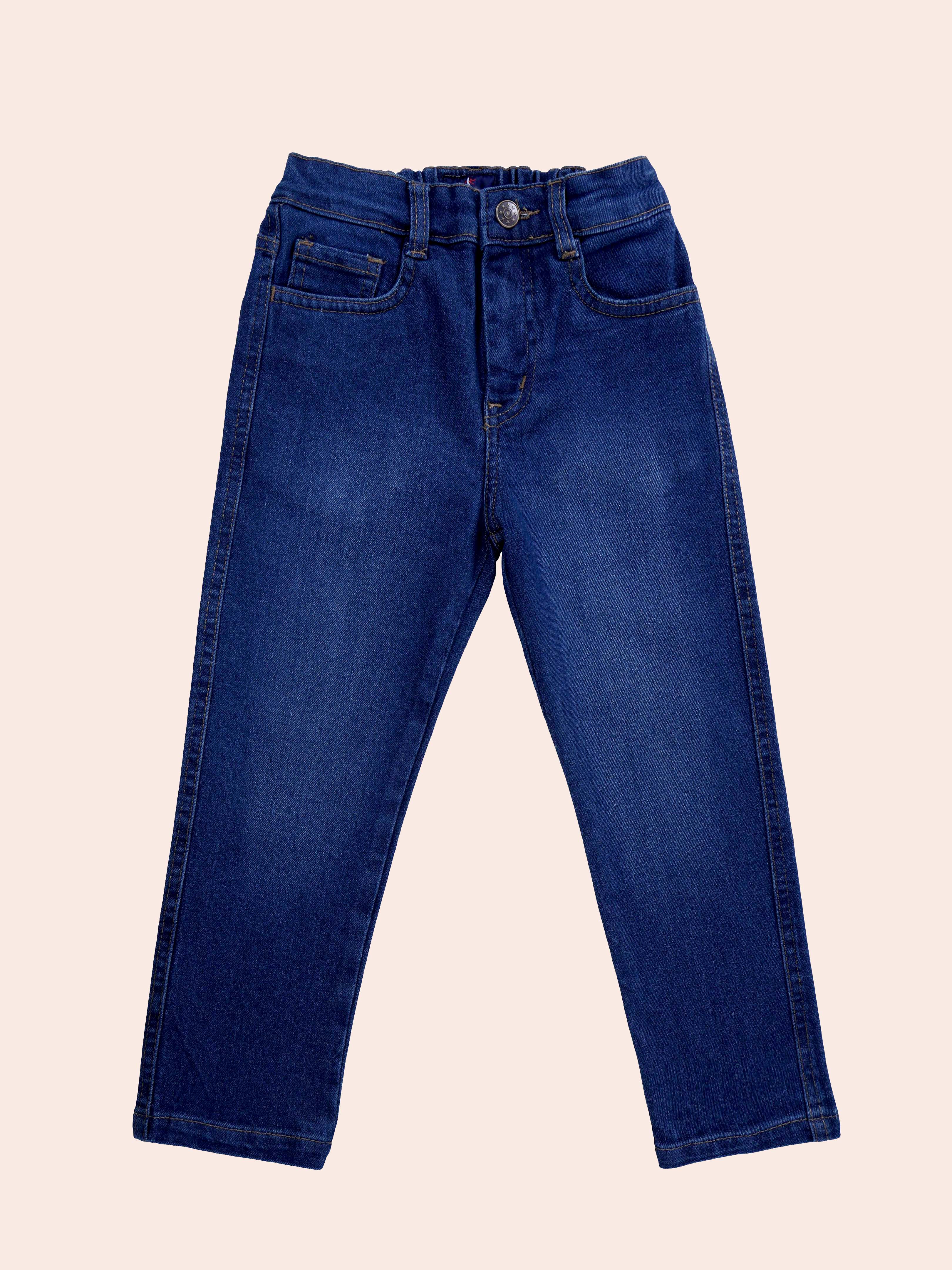 Boys Rayon Printed Short Kurta With Denim Woven Regular Fit Jeans Set