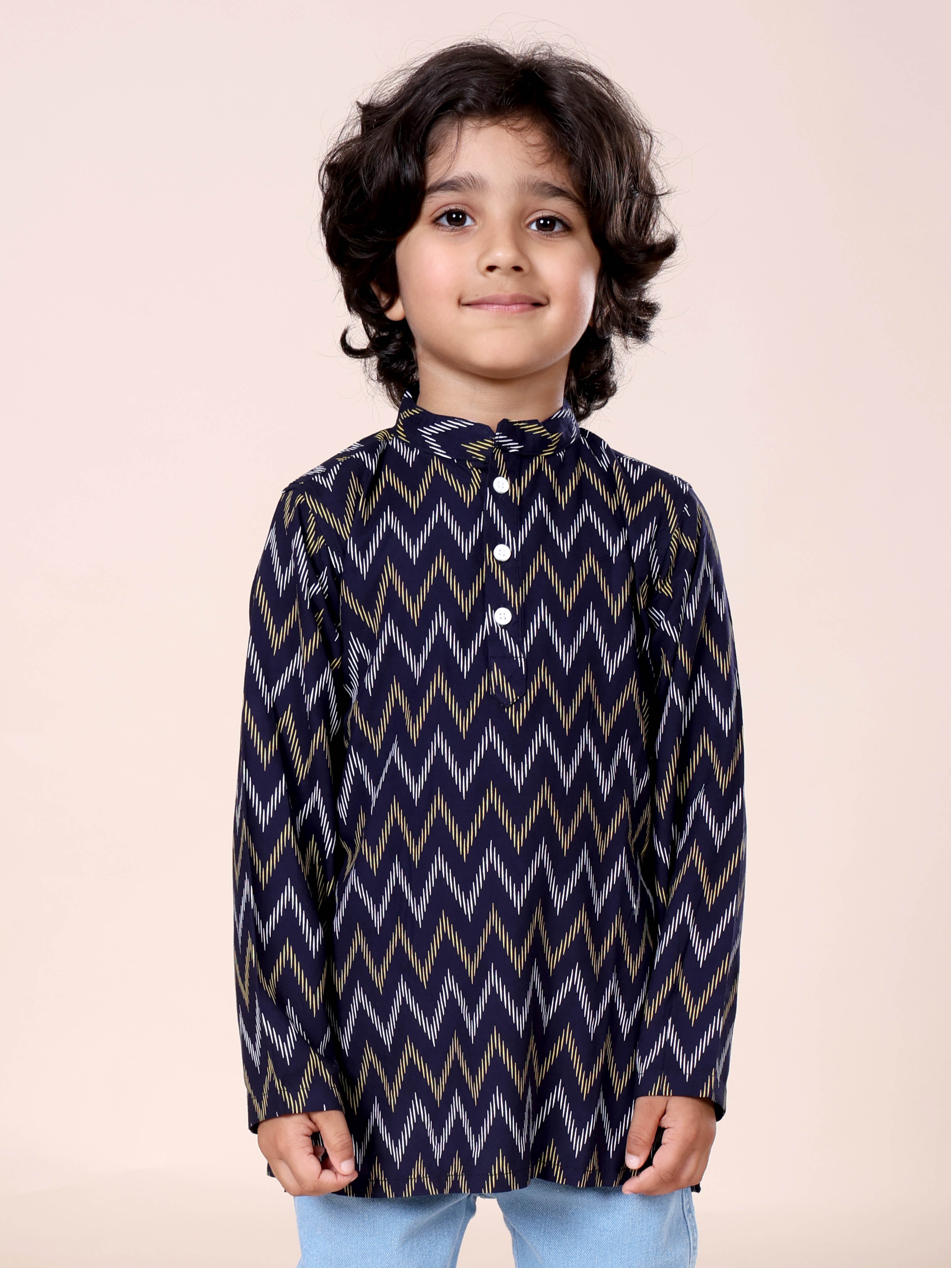 Kiddopanti Boys Ethnic Wear Printed Short Kurta