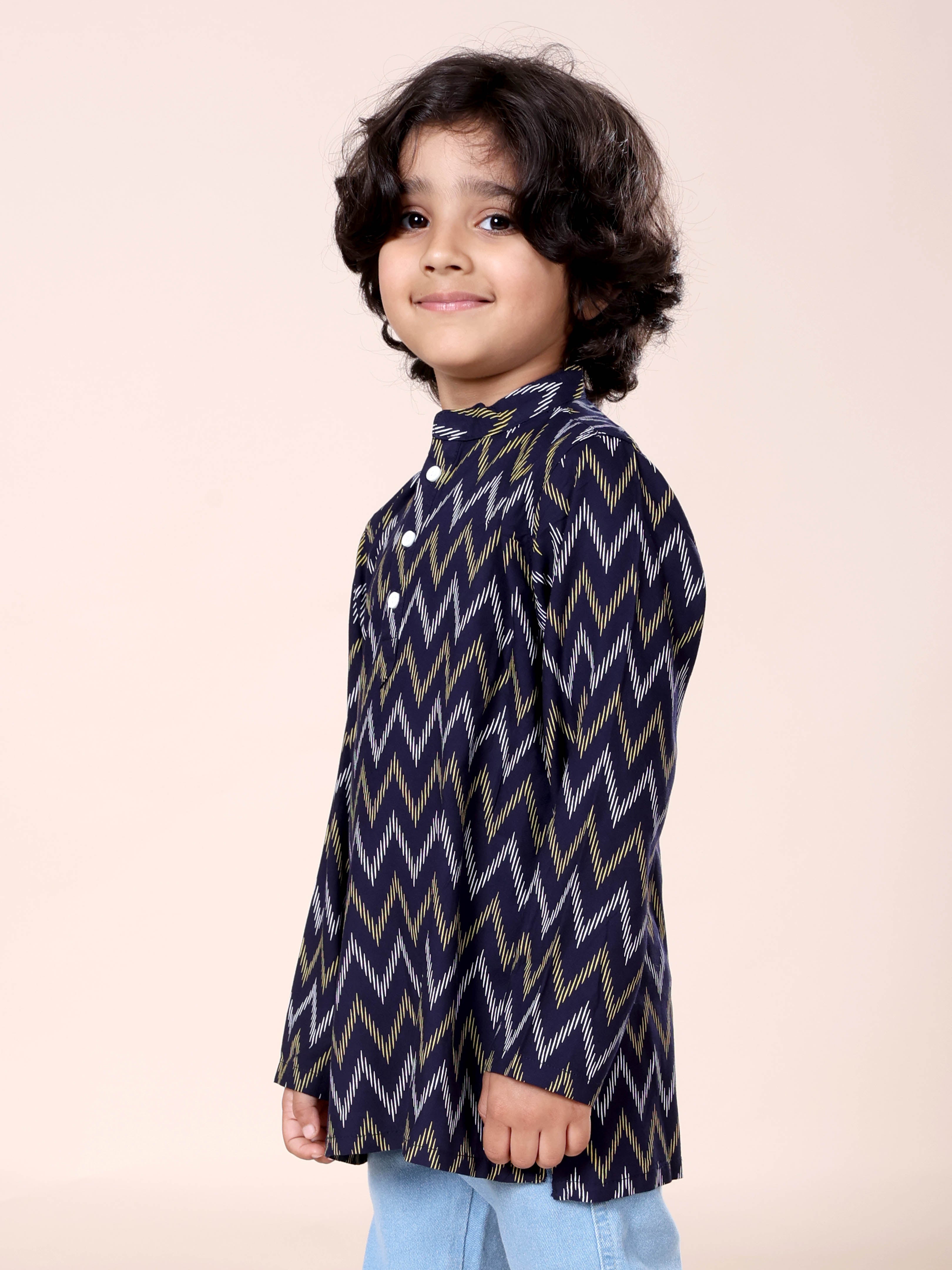 Kiddopanti Boys Ethnic Wear Printed Short Kurta