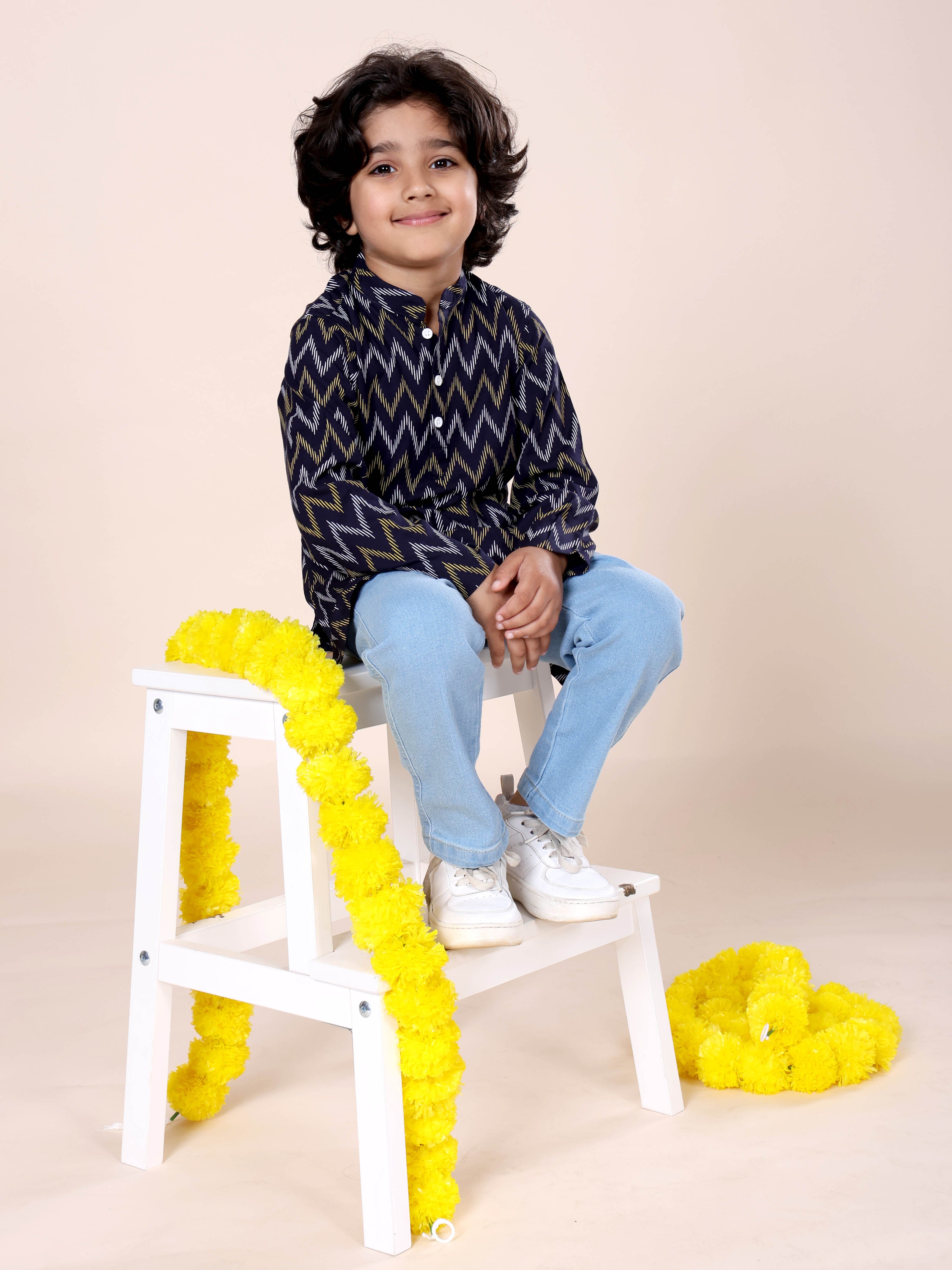 Kiddopanti Boys Ethnic Wear Printed Short Kurta