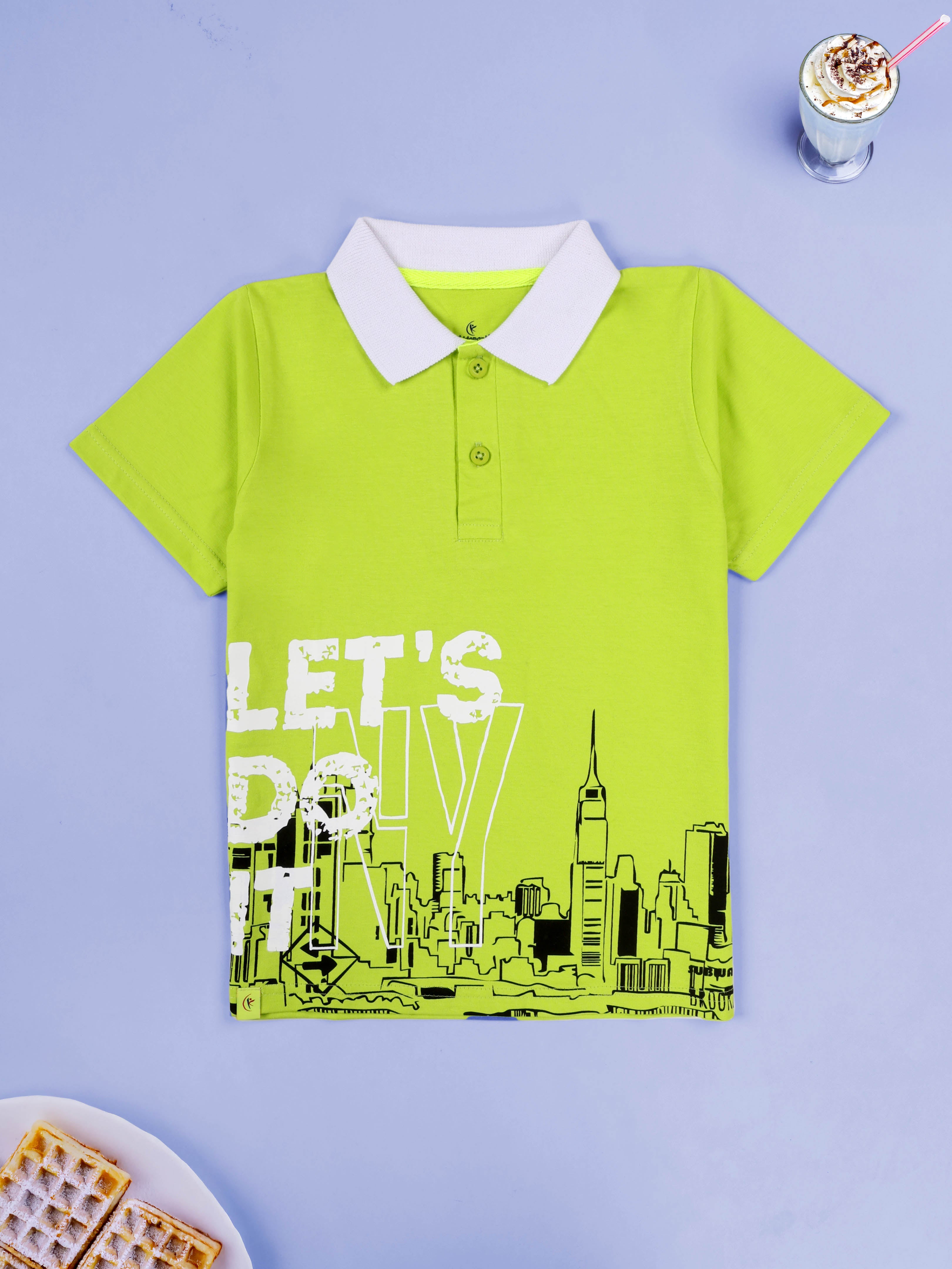 KiddoPanti Boys 100% Cotton "Lets Do It" City Graphic Printed Polo Tee