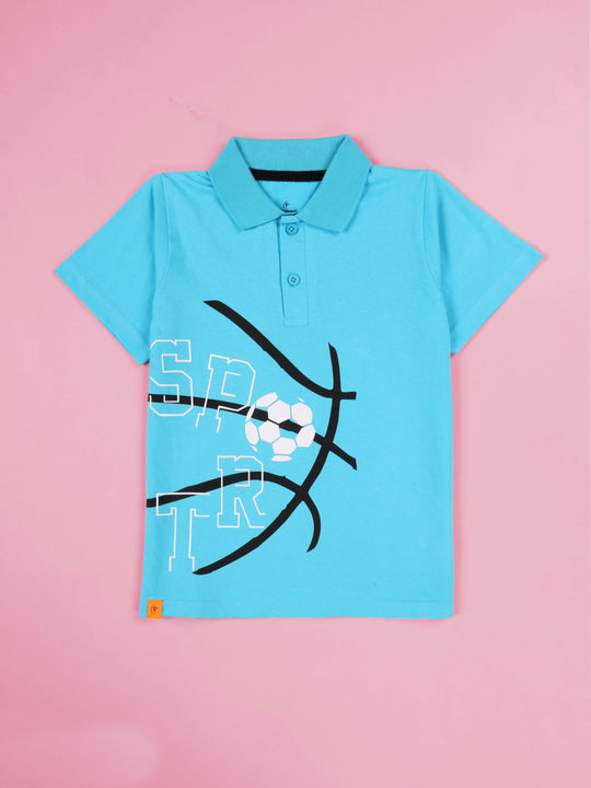 KiddoPanti Boys 100% Cotton Soccer Ball & Sport Graphic Printed Polo Tee