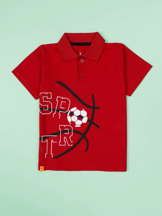 KiddoPanti Boys 100% Cotton Soccer Ball & Sport Graphic Printed Polo Tee