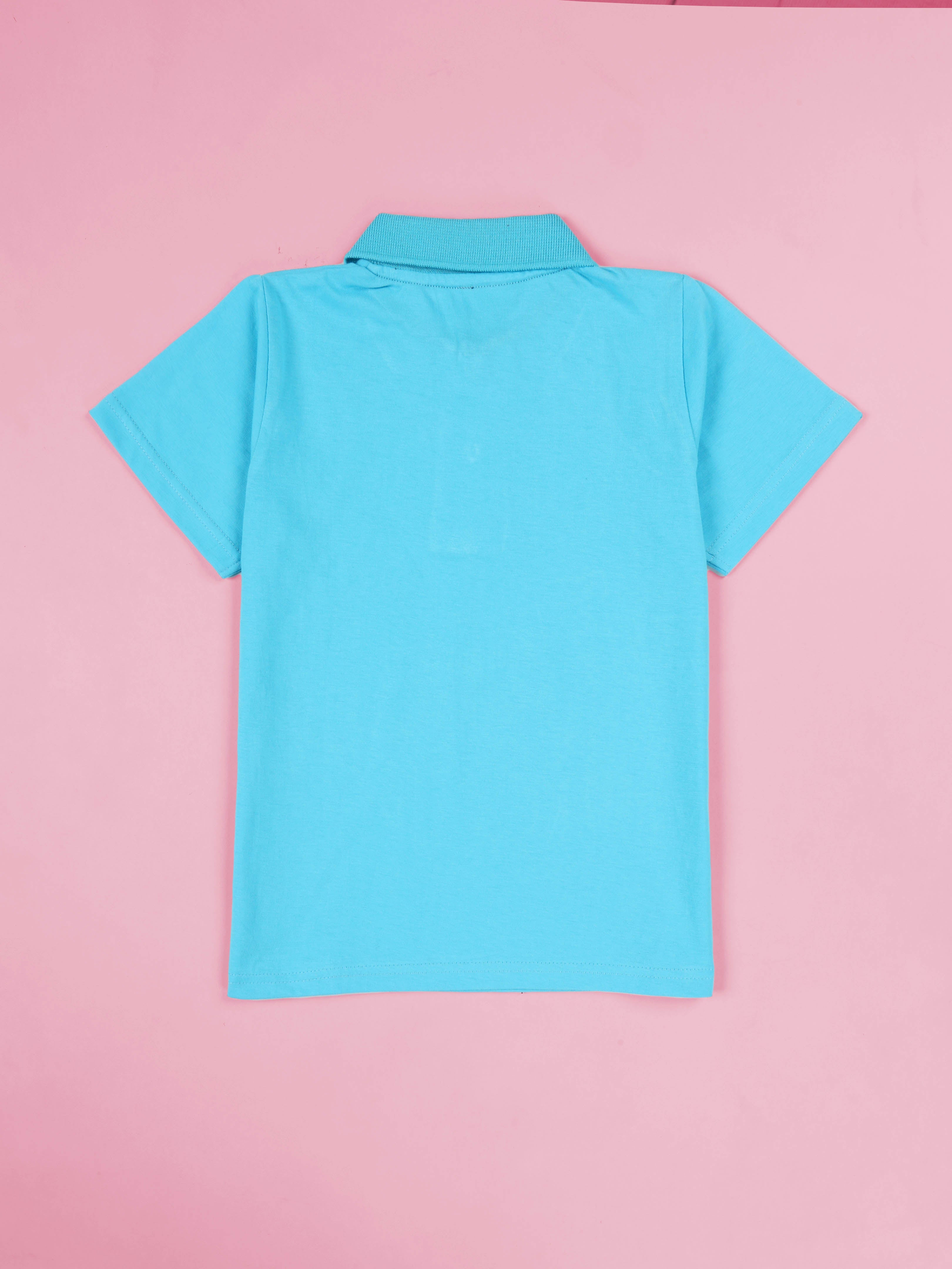 Kiddopanti Boys Printed Polo Tee & Denim Straight Fit Jeans Pant Co Ord Set