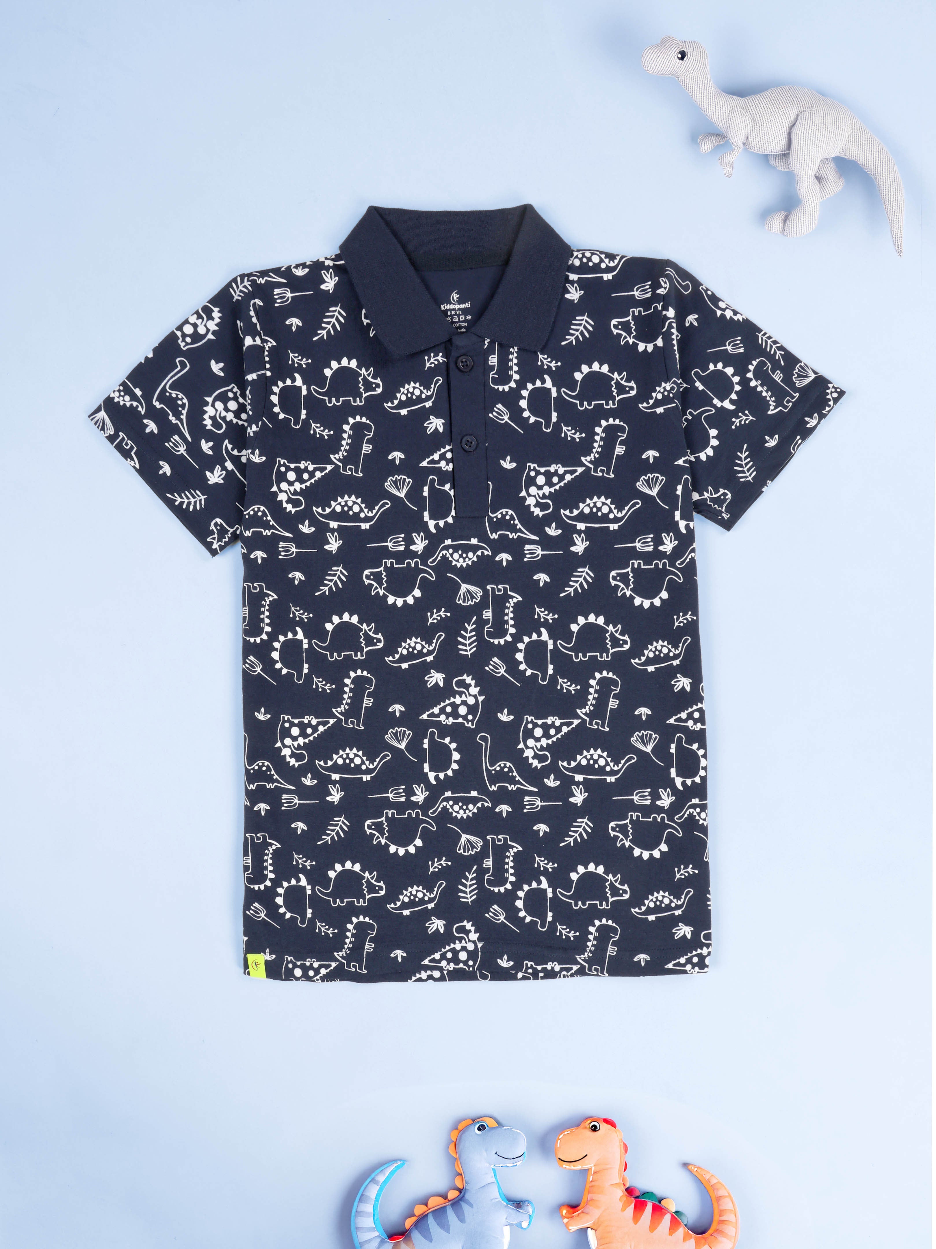 Kiddopanti Boys Printed Polo Tee & Denim Straight Fit Jeans Pant Co Ord Set