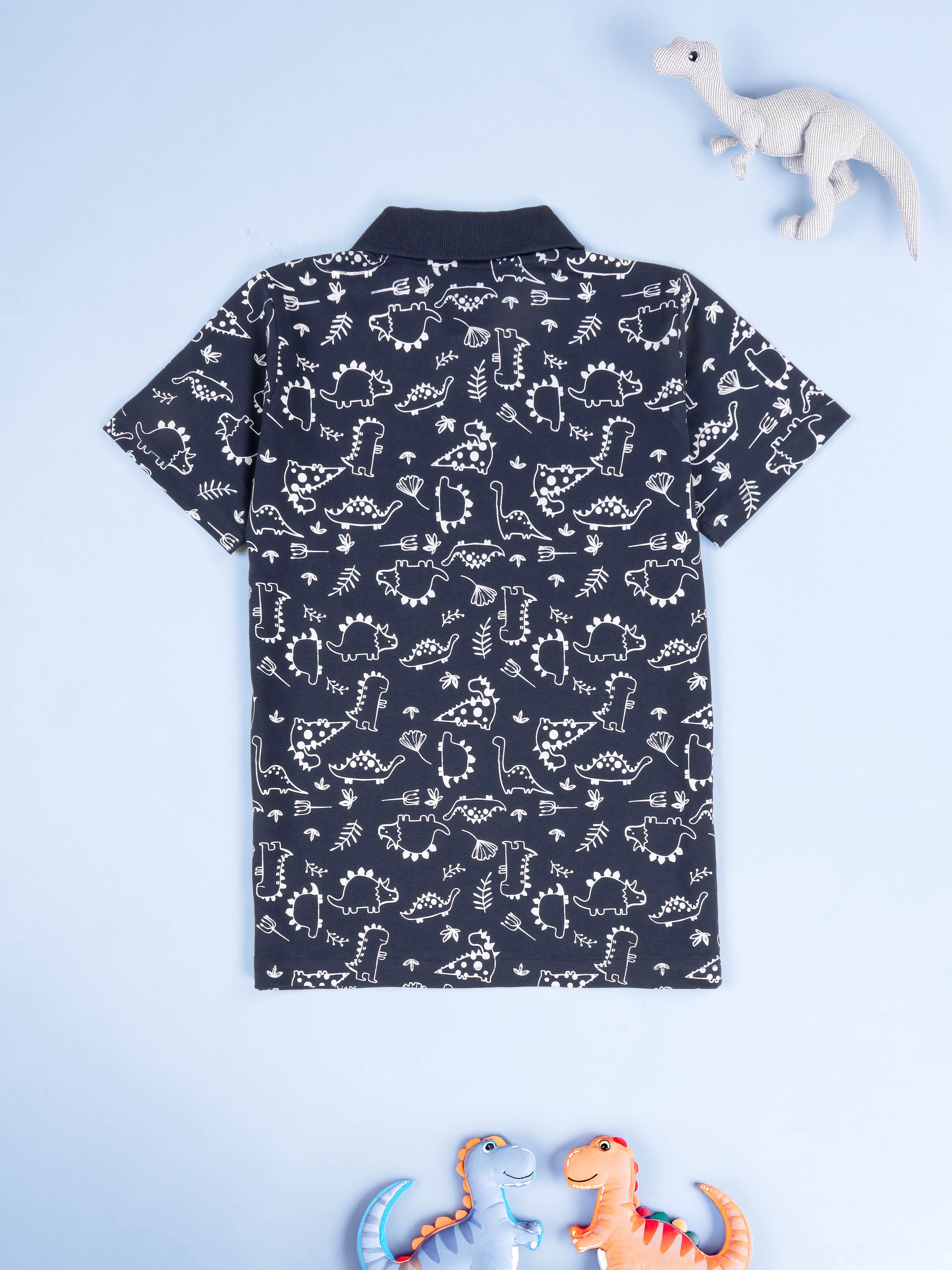 Kiddopanti Boys Printed Polo Tee & Denim Straight Fit Jeans Pant Co Ord Set