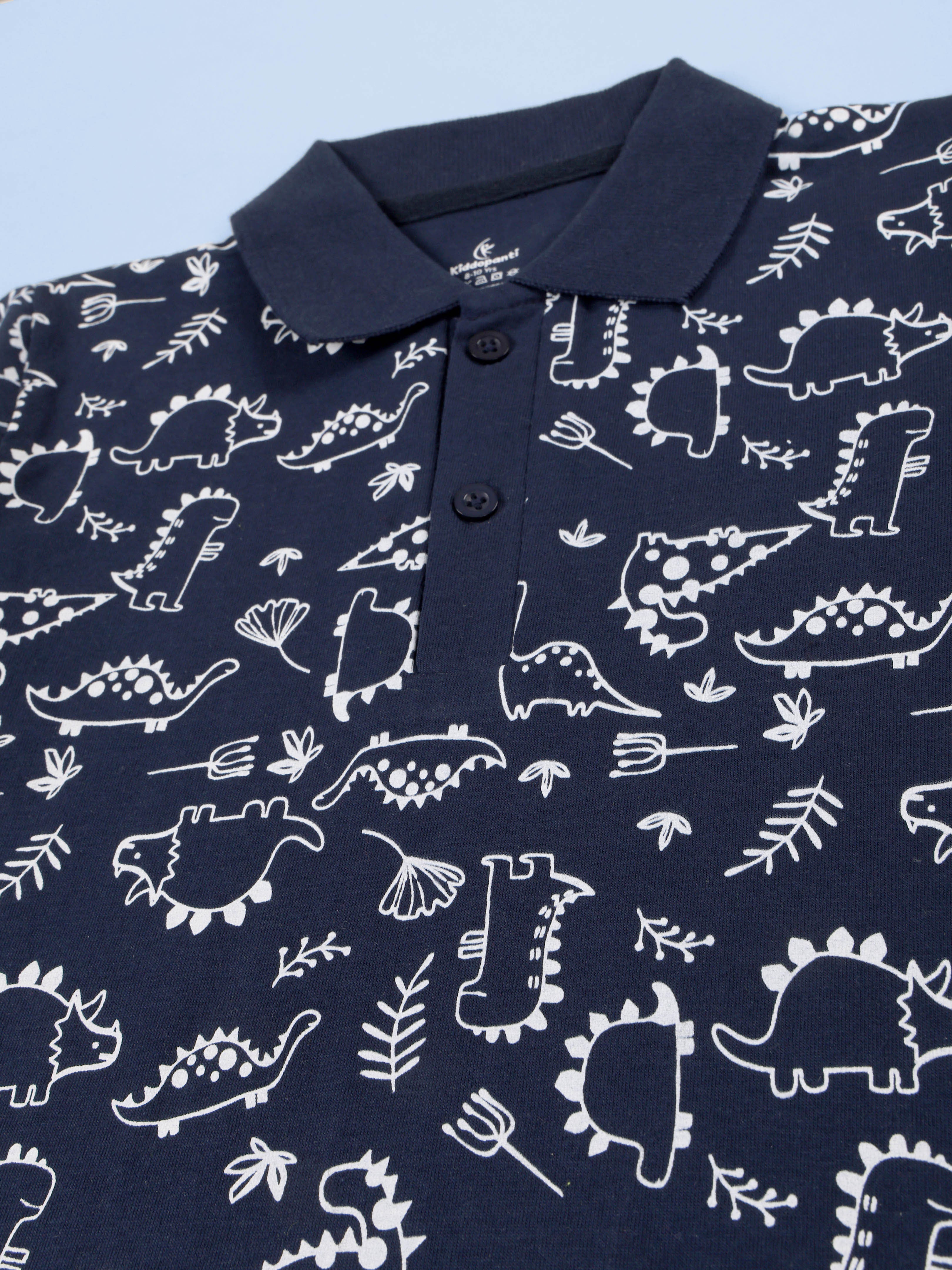 Kiddopanti Boys Printed Polo Tee & Denim Straight Fit Jeans Pant Co Ord Set