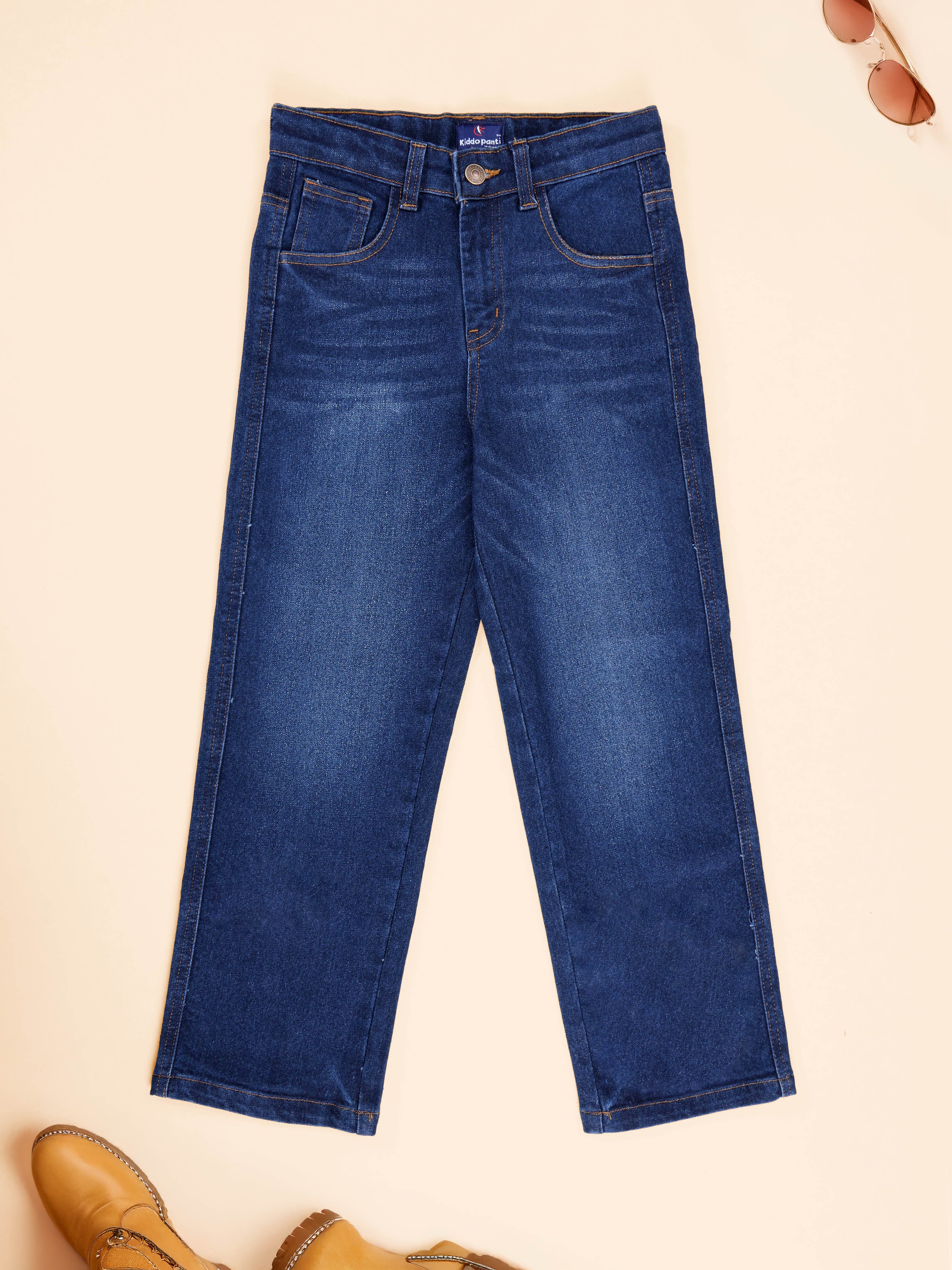 Kiddopanti Boys Printed Polo Tee & Denim Straight Fit Jeans Pant Co Ord Set