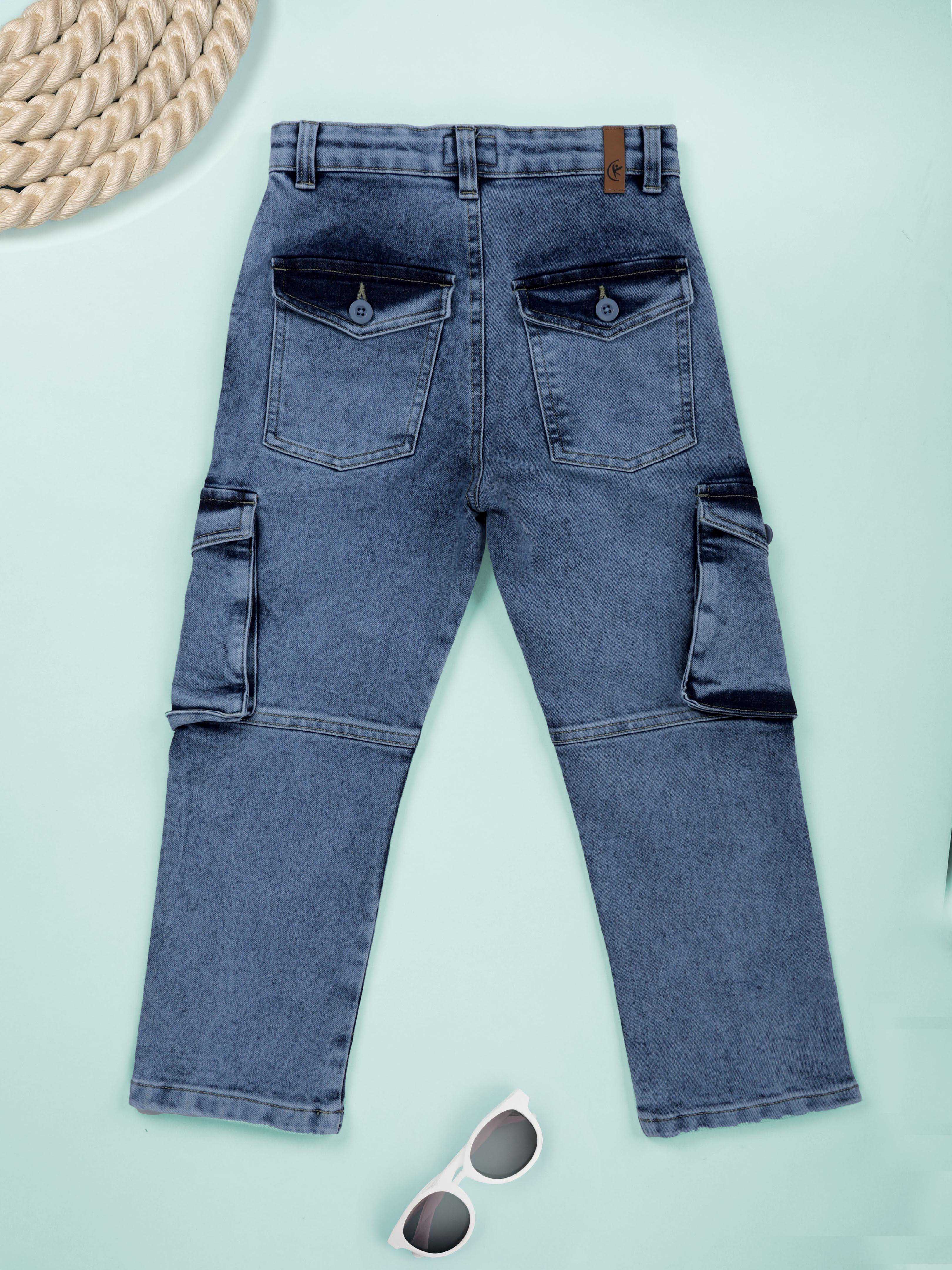 Kiddopanti Boys Printed Polo Tee & Denim Straight Fit Jeans Pant Co Ord Set