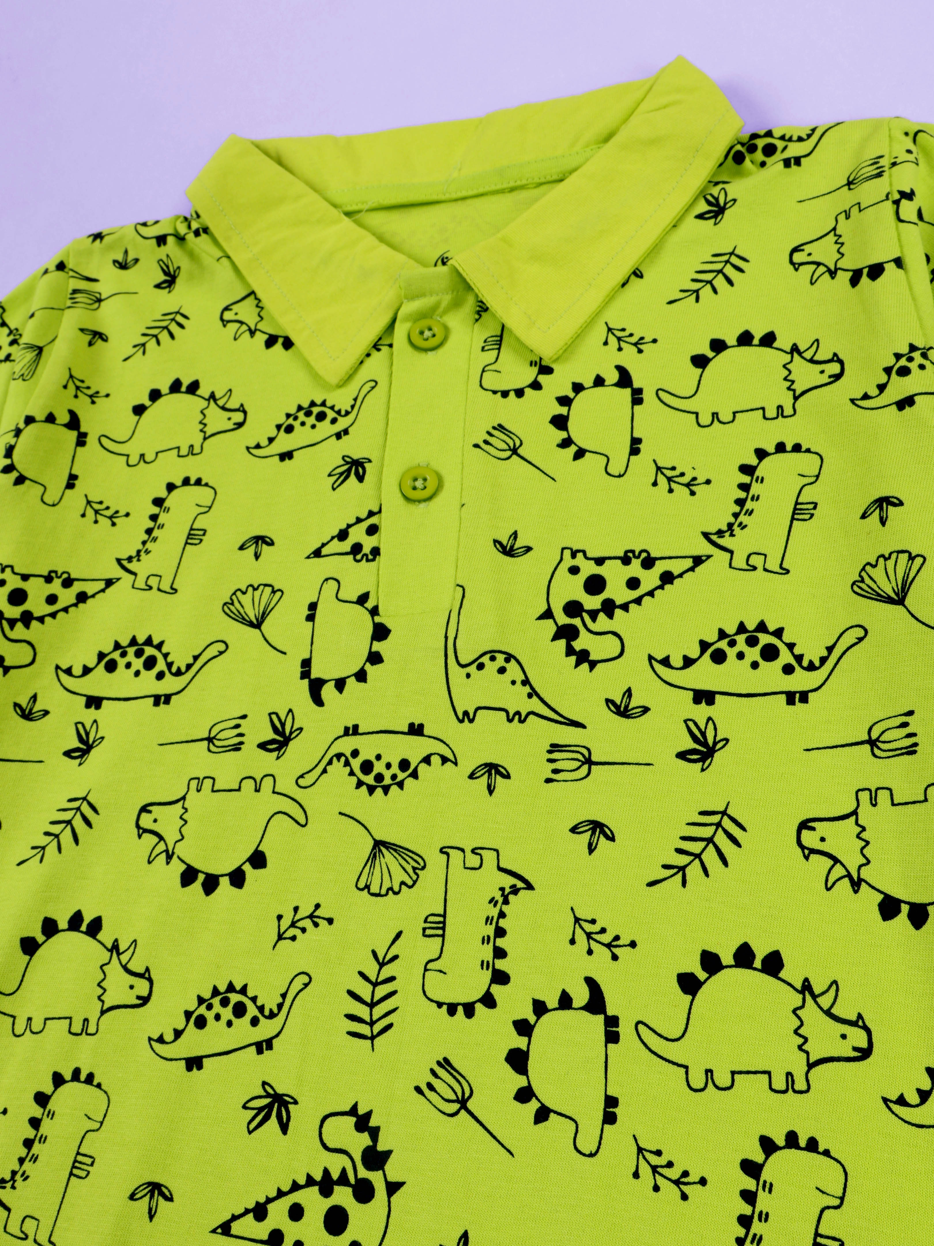 Kiddopanti Boys Printed Polo Tee & Denim Straight Fit Jeans Pant Co Ord Set