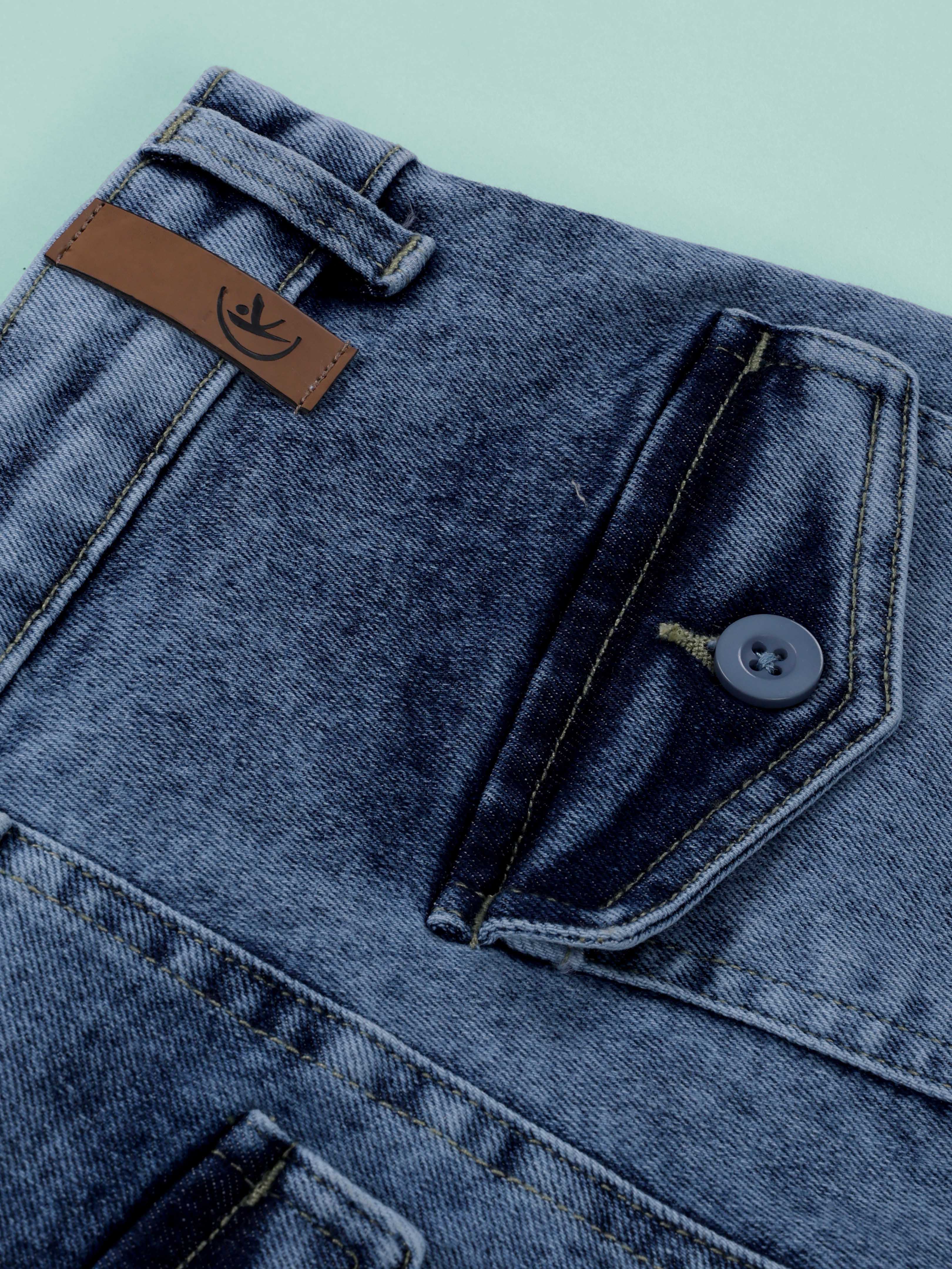 Kiddopanti Boys Printed Polo Tee & Denim Straight Fit Jeans Pant Co Ord Set