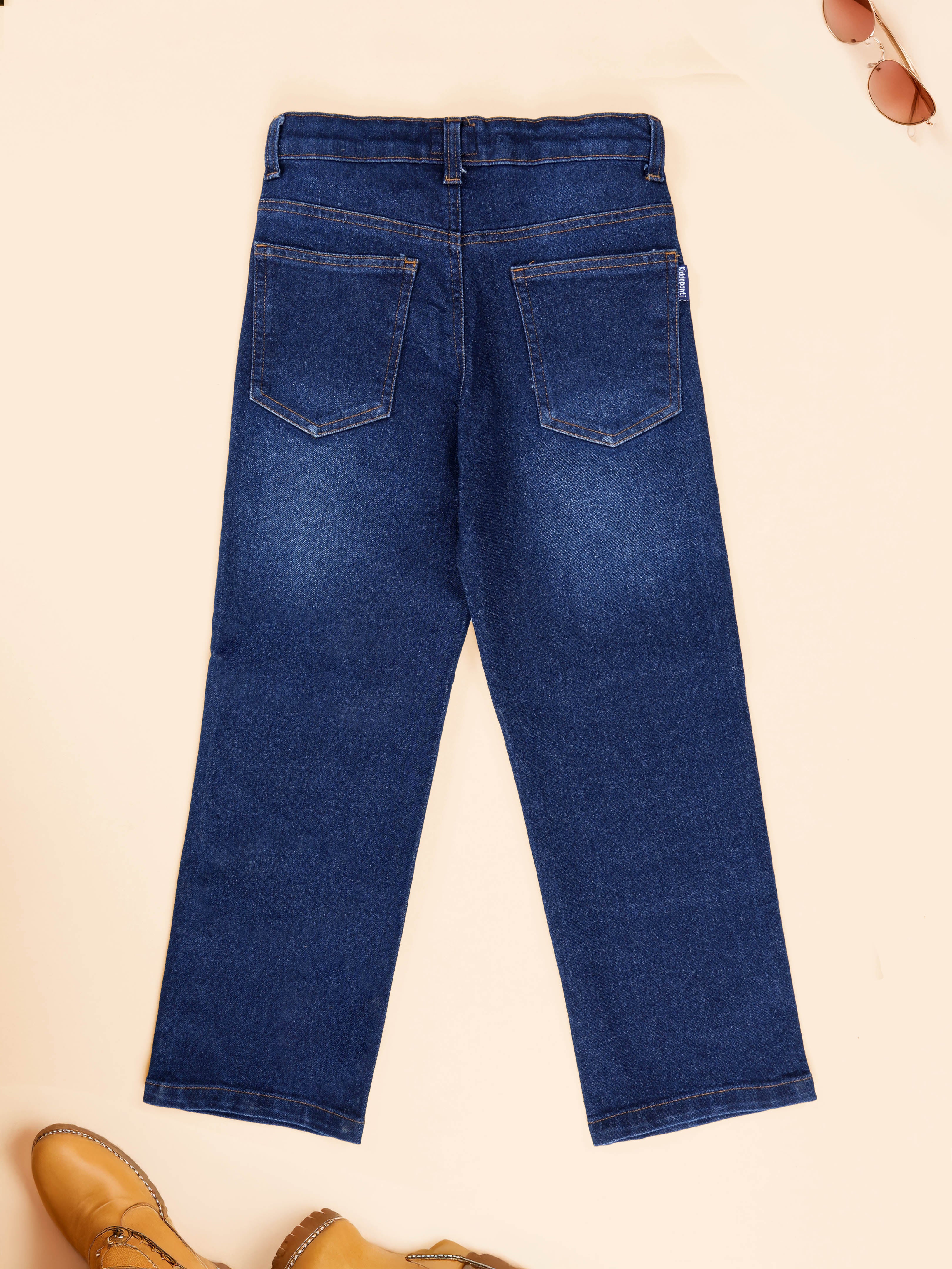 Kiddopanti Boys Printed Polo Tee & Denim Straight Fit Jeans Pant Co Ord Set