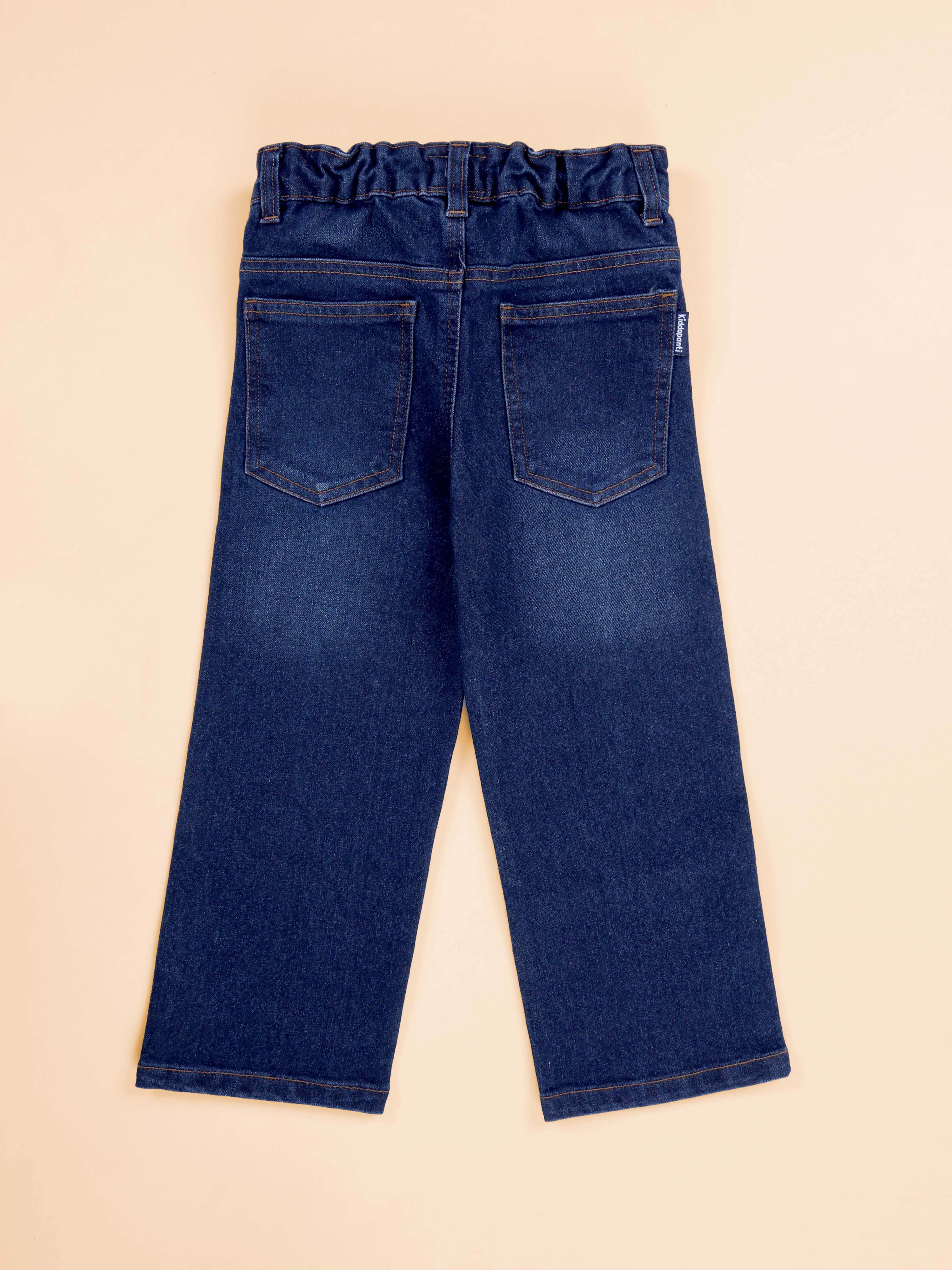 Kiddopanti Boys Printed Polo Tee & Denim Straight Fit Jeans Pant Co Ord Set