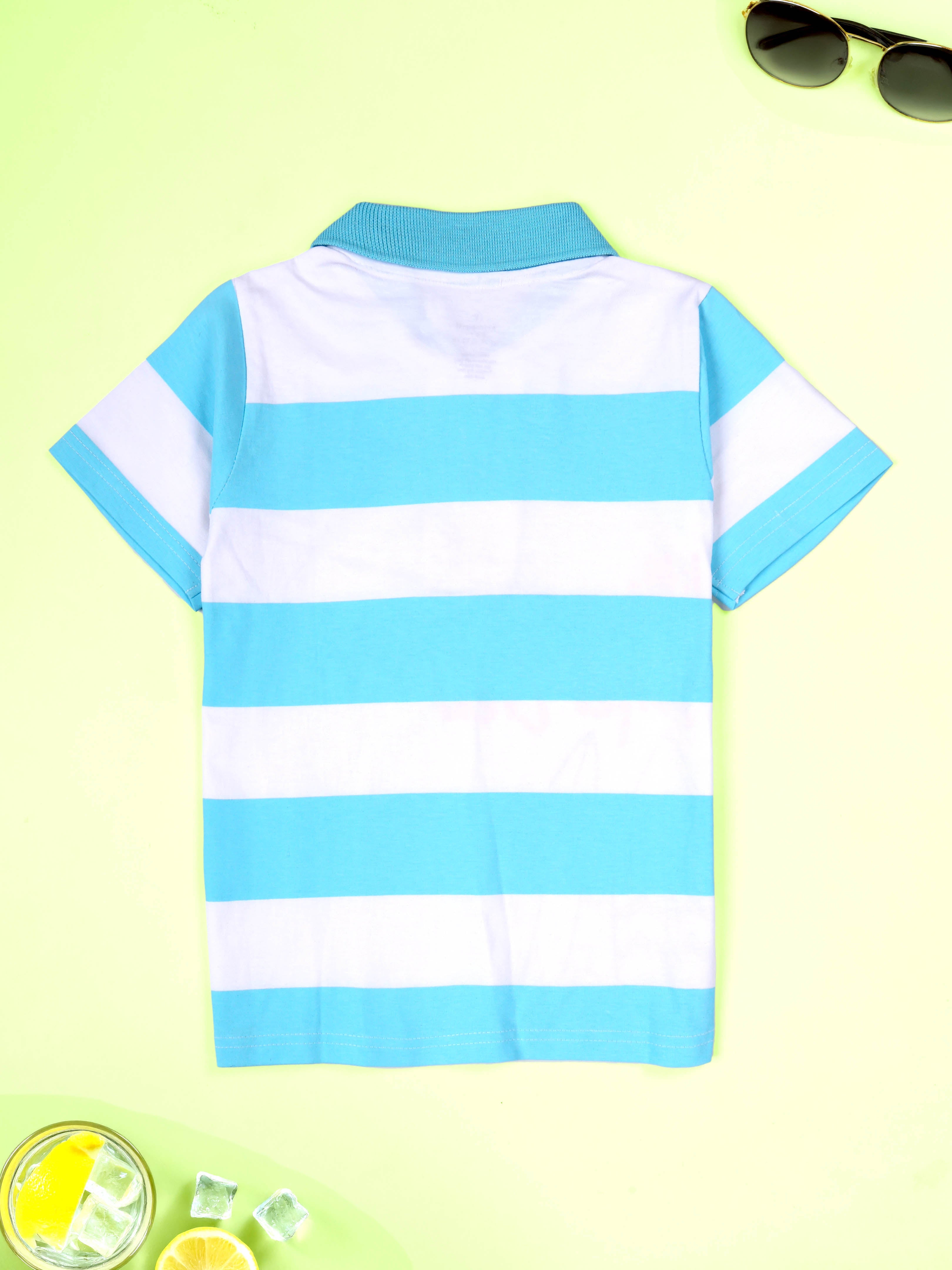 Kiddopanti Boys Printed Polo Tee & Denim Straight Fit Jeans Pant Co Ord Set