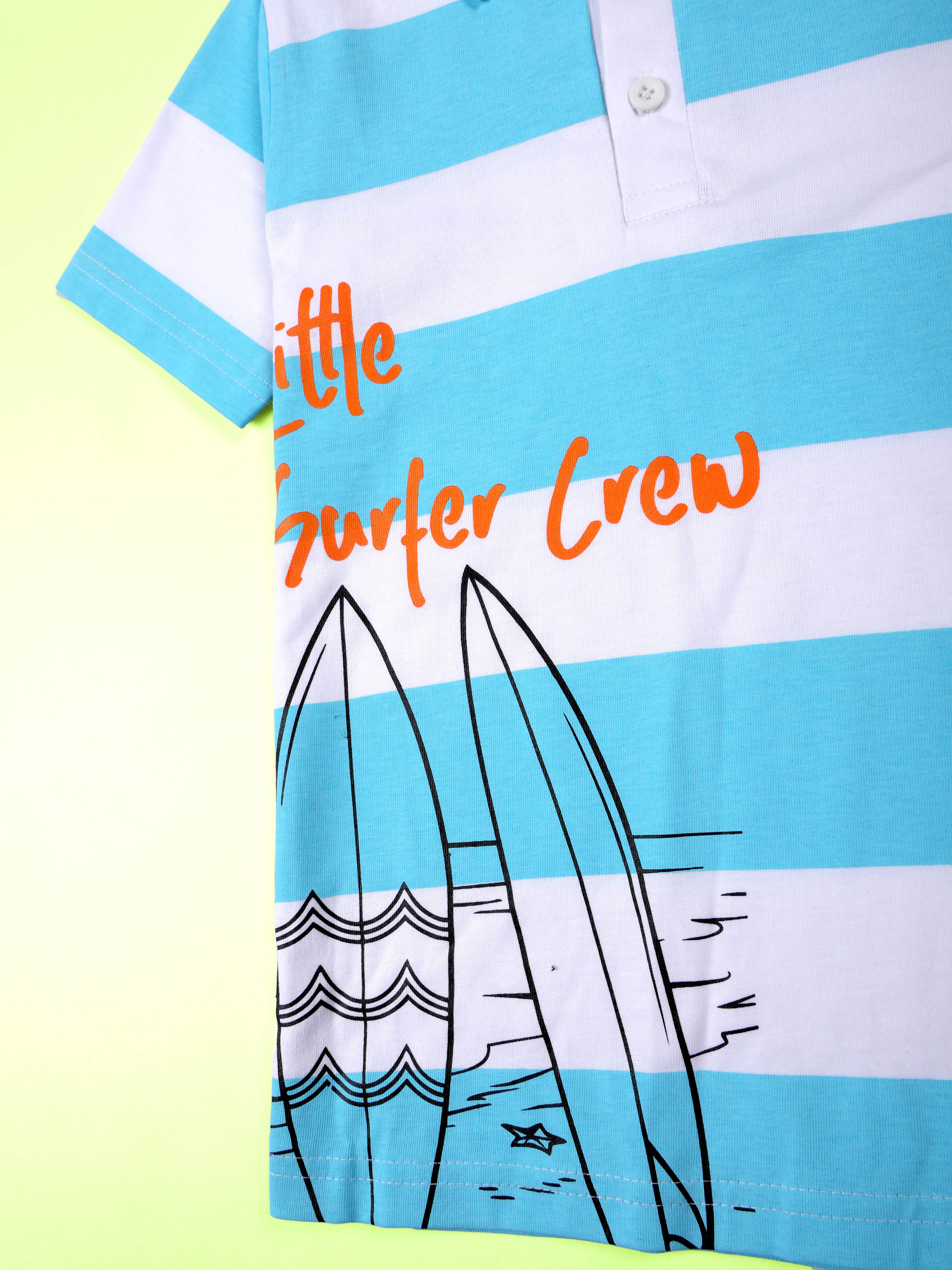 Kiddopanti Boys Printed Polo Tee & Denim Straight Fit Jeans Pant Co Ord Set