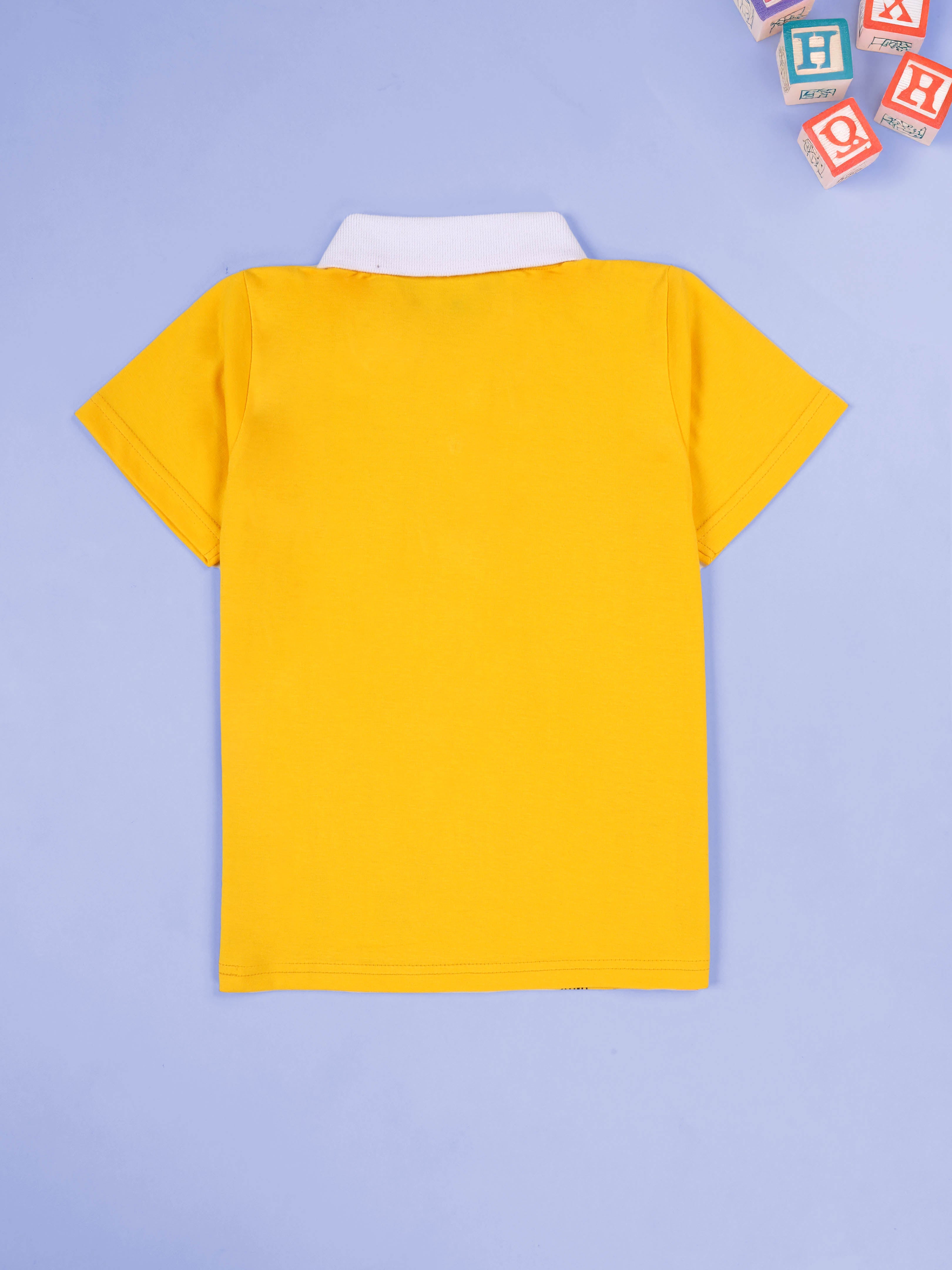 Kiddopanti Boys Printed Polo Tee & Denim Straight Fit Jeans Pant Co Ord Set