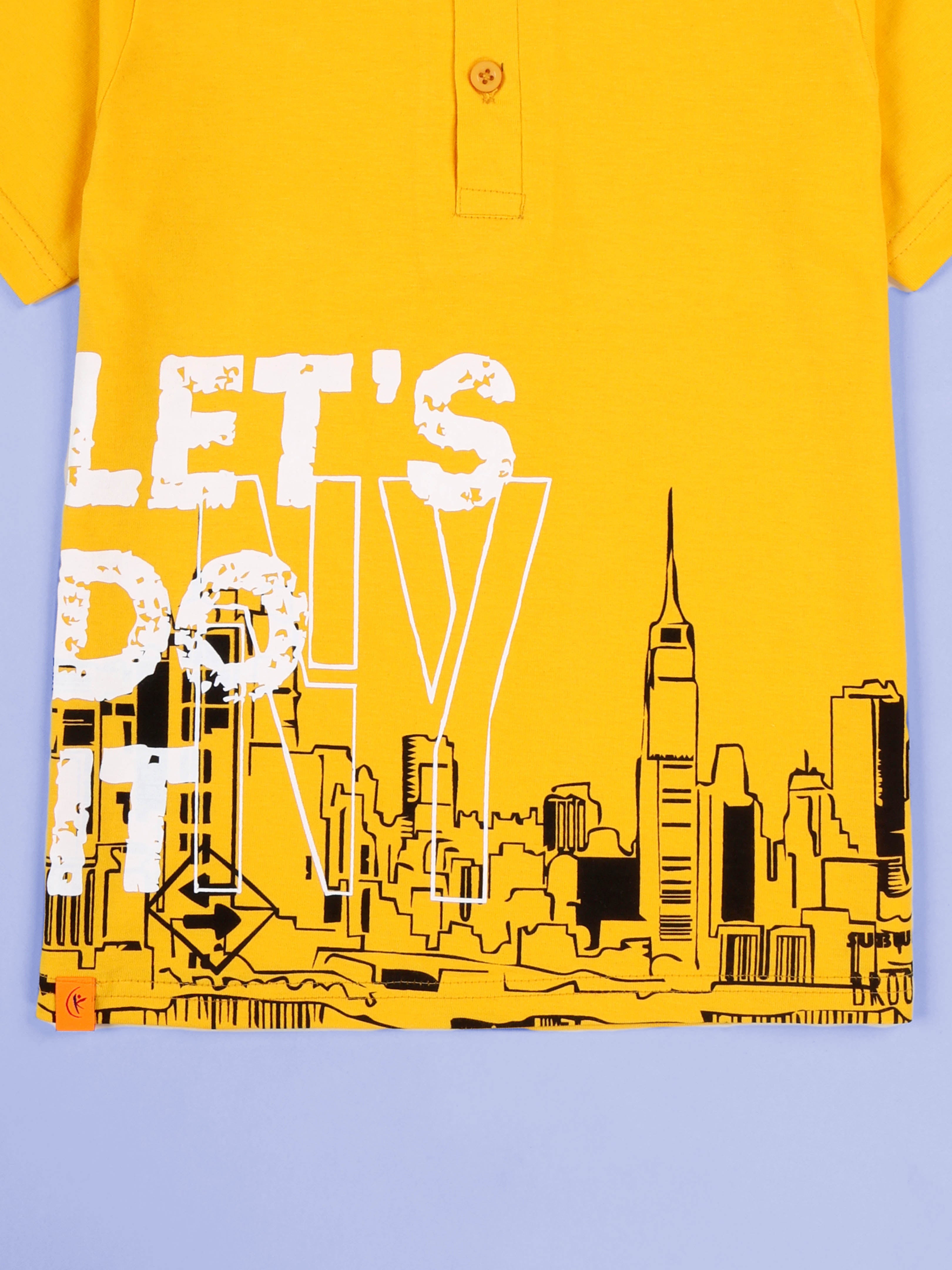 Kiddopanti Boys Printed Polo Tee & Denim Straight Fit Jeans Pant Co Ord Set