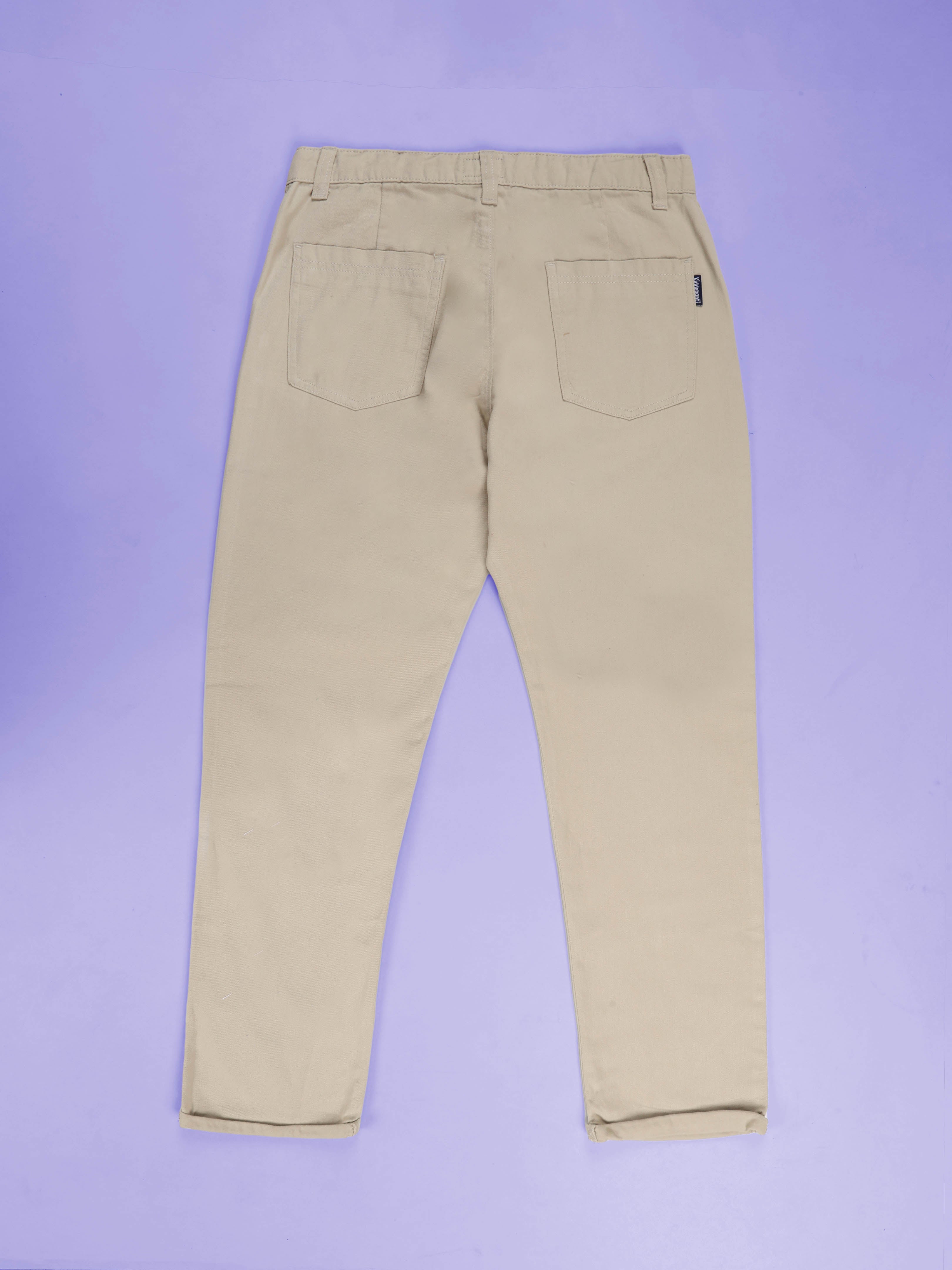 KiddoPanti Boys 100% Cotton Twill Regular Fit Chinos Pant With Adjustable Wasit Elastic