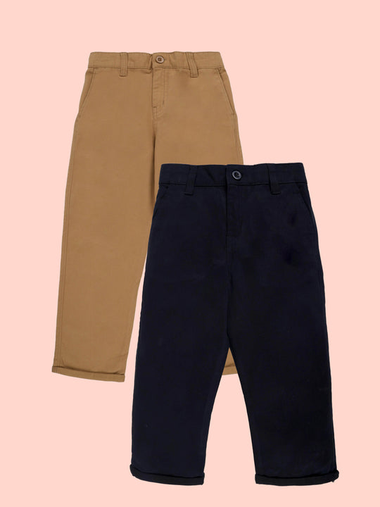 KiddoPanti Boys Cotton Twill Stright Fit Chinos Pants Pack of 2