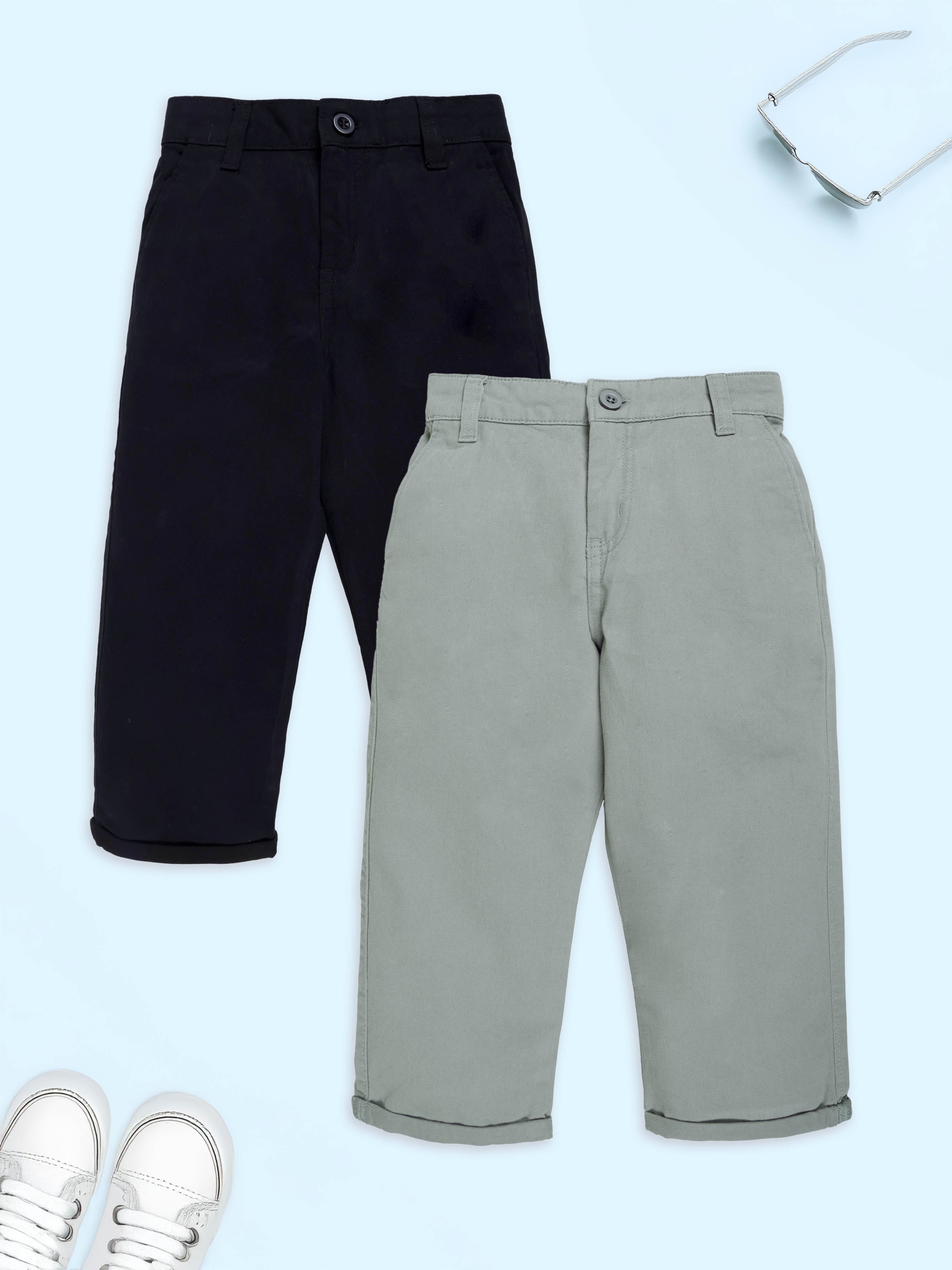 Boys Cotton Twill Chinos Pants Pack of 2
