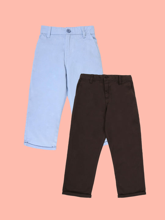 KiddoPanti Boys Cotton Twill Stright Fit Chinos Pants Pack of 2