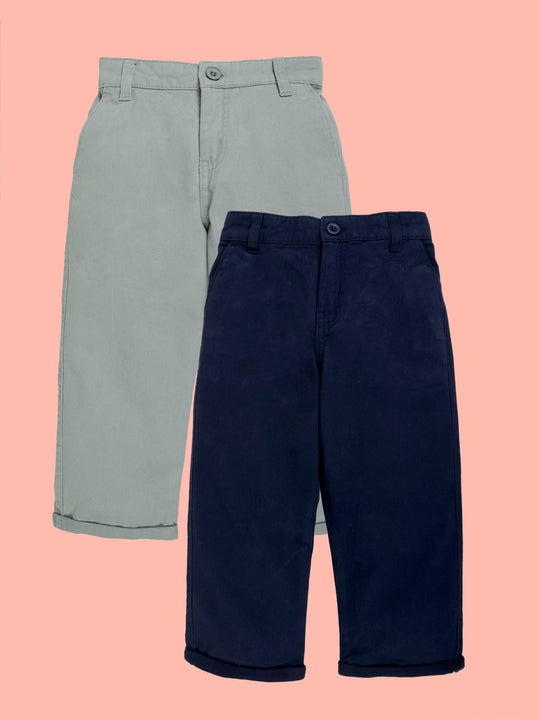 KiddoPanti Boys Cotton Twill Stright Fit Chinos Pants Pack of 2