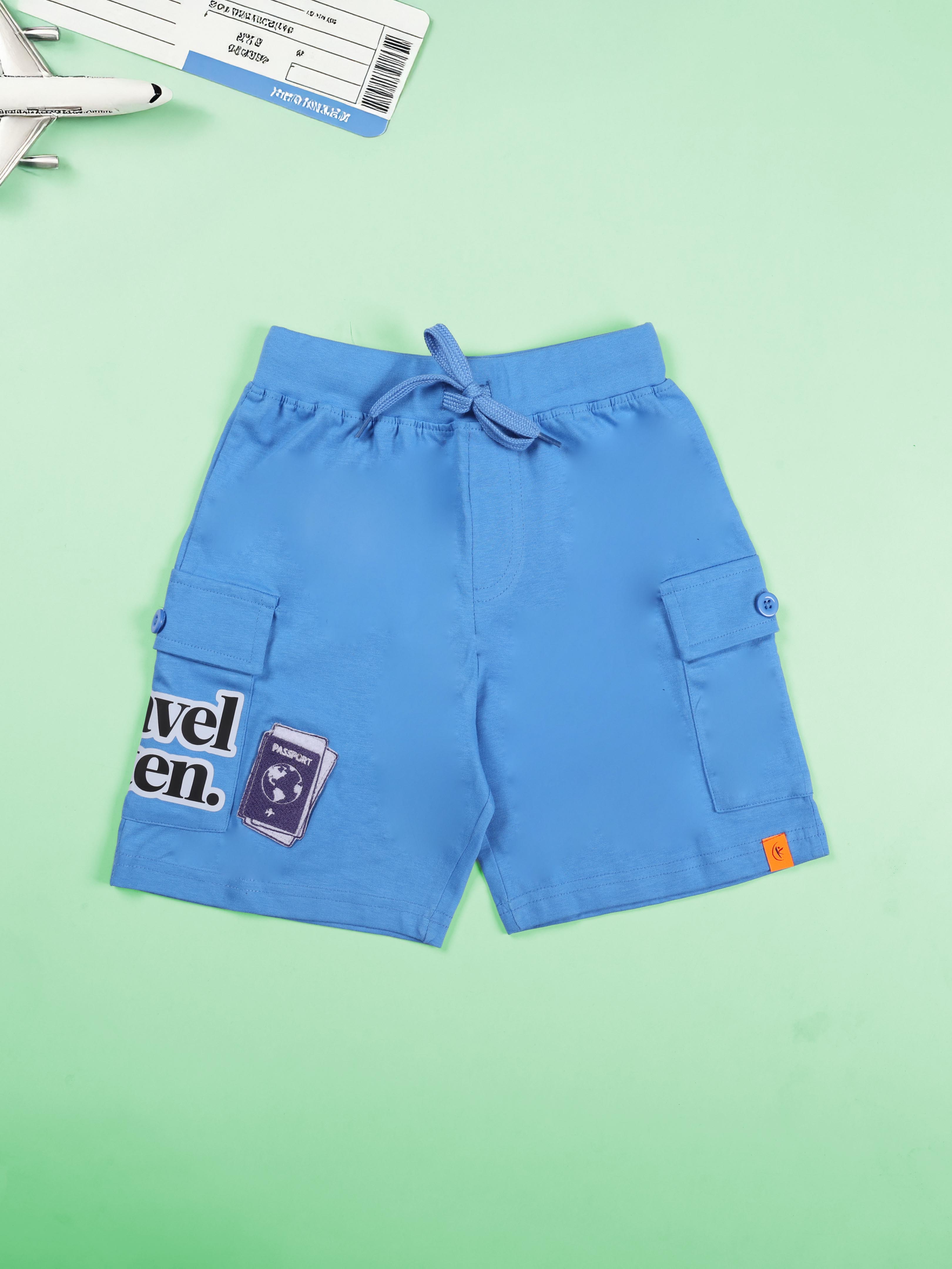 Boys Cotton Knit Travel Theme Printed Basic Cargo Shorts