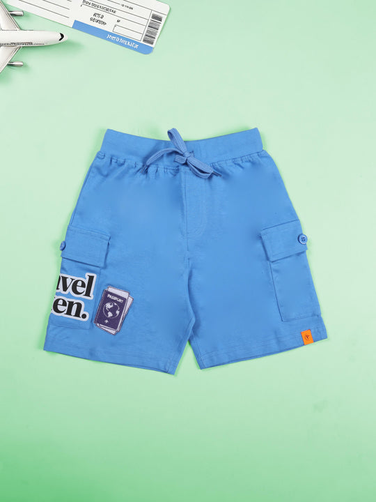 Boys Cotton Knit Travel Theme Printed Basic Cargo Shorts