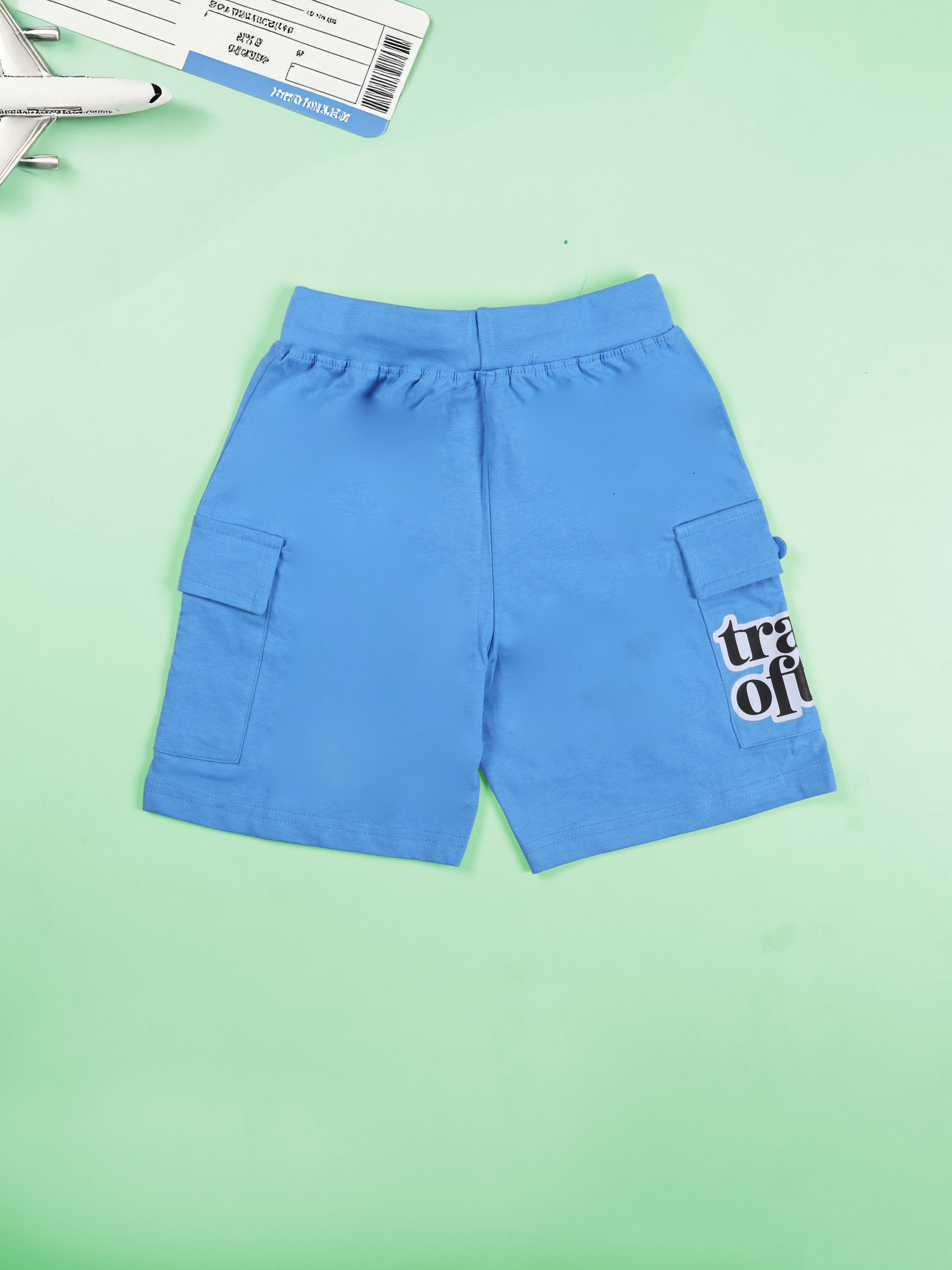 Boys Cotton Knit Travel Theme Printed Basic Cargo Shorts